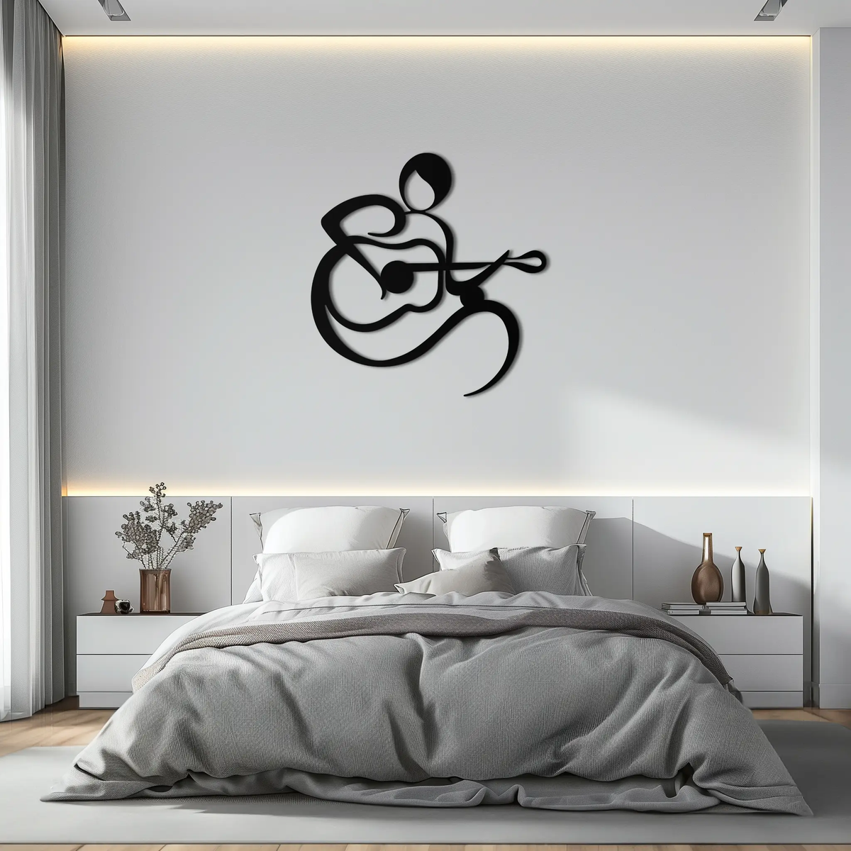 Guitarist Abstract Metal Wall Art – Minimal Black Wall Decoration- KAF388 by Enova Art