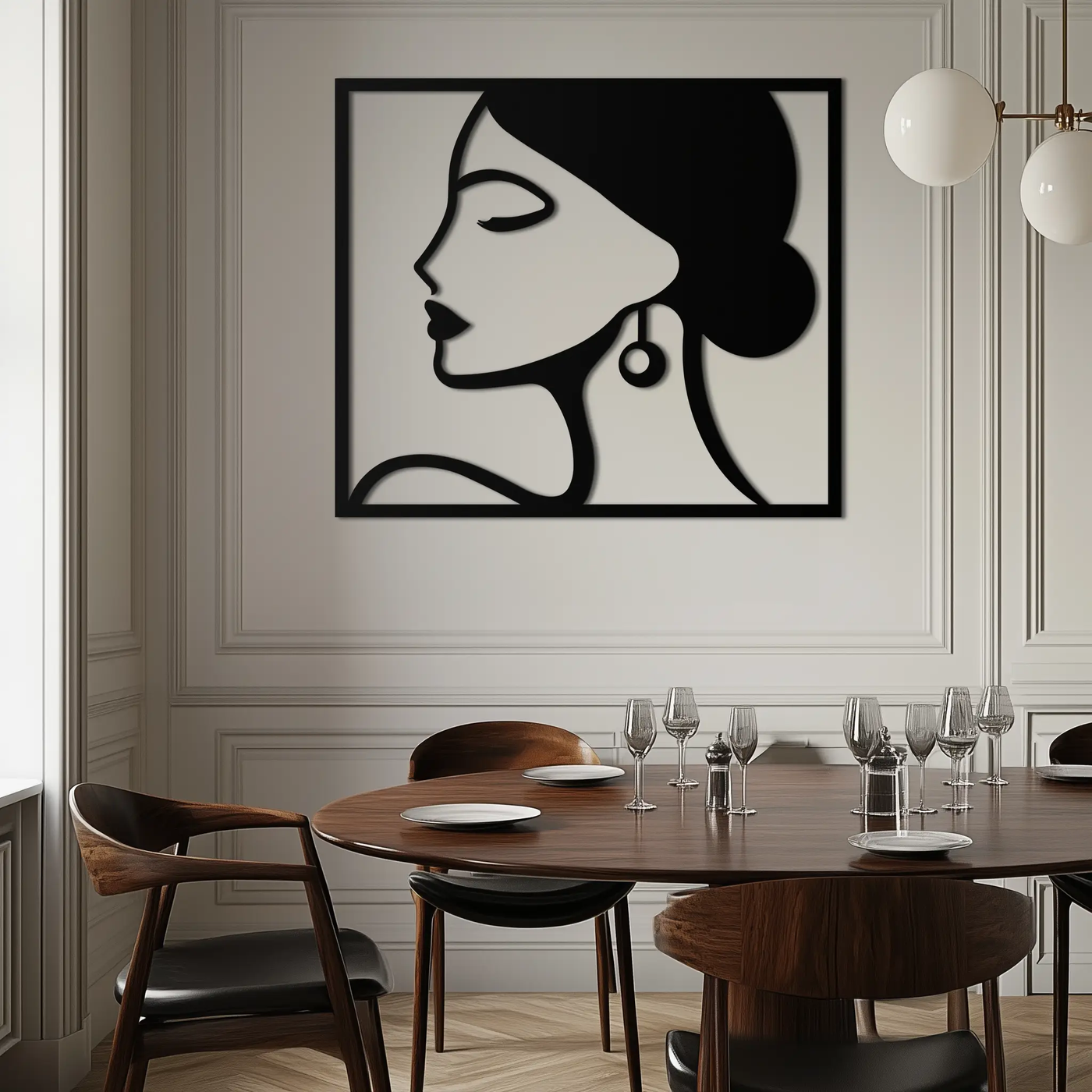 Female Silhouette Metal Wall Art – Elegant Modern Black Abstract Home Decor- KAF389 by Enova Art