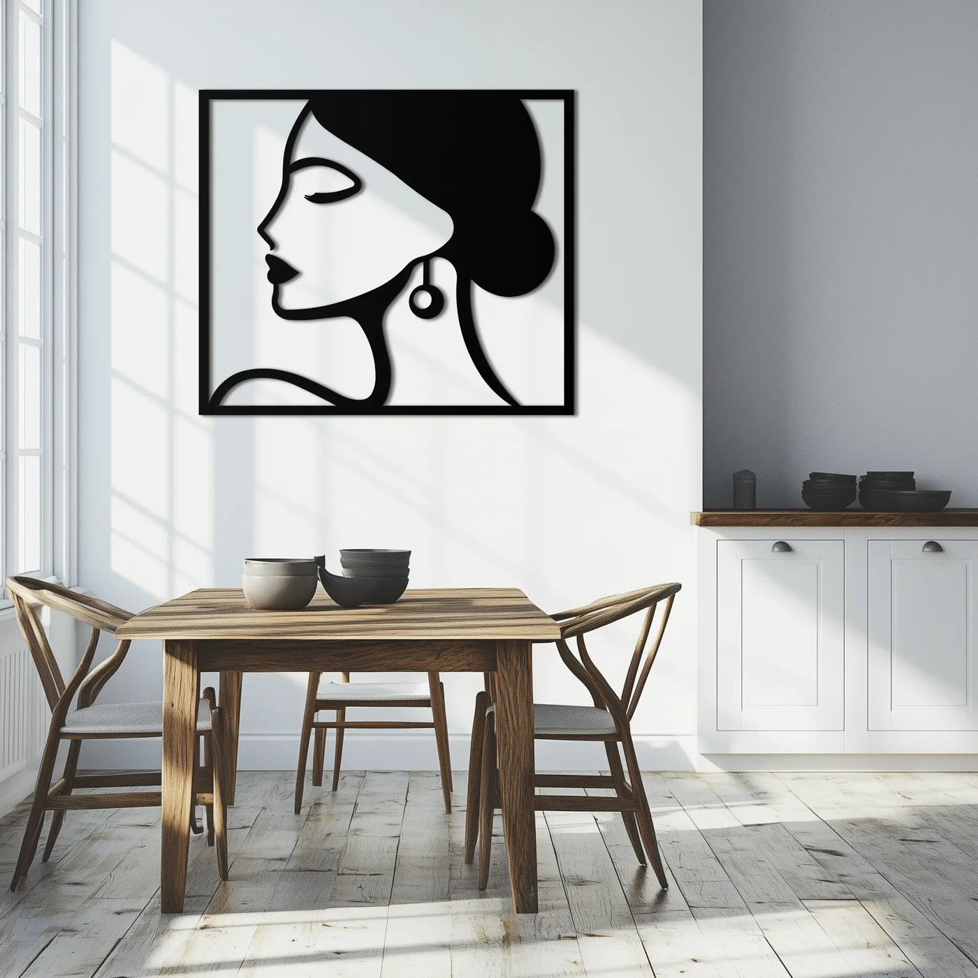 Female Silhouette Metal Wall Art – Elegant Modern Black Abstract Home Decor- KAF389 by Enova Art