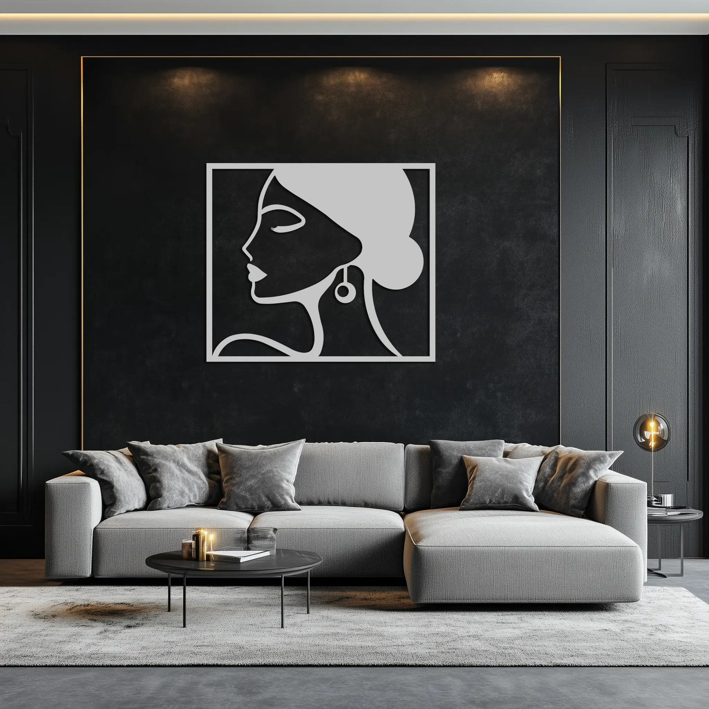 Female Silhouette Metal Wall Art – Elegant Modern Black Abstract Home Decor- KAF389 by Enova Art