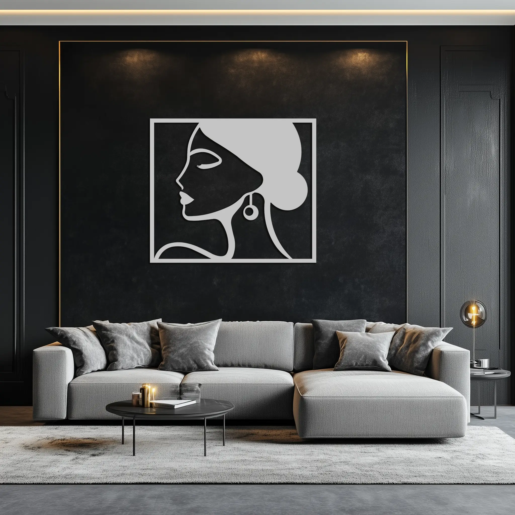 Female Silhouette Metal Wall Art – Elegant Modern Black Abstract Home Decor- KAF389 by Enova Art