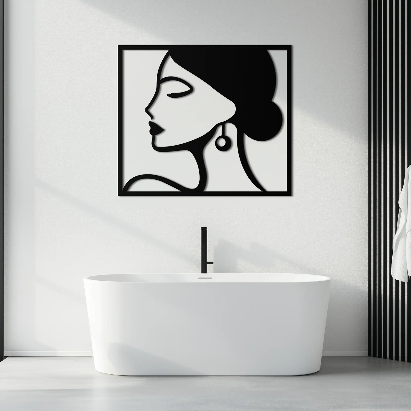 Female Silhouette Metal Wall Art – Elegant Modern Black Abstract Home Decor- KAF389 by Enova Art