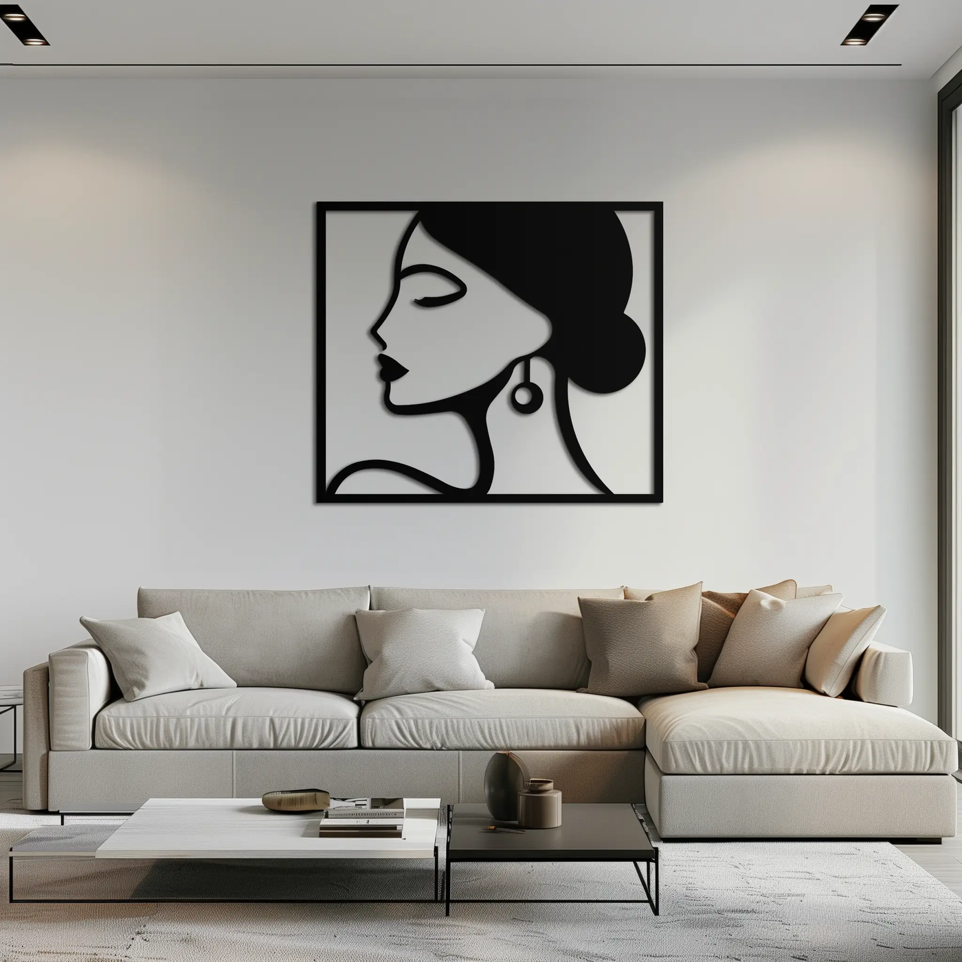 Female Silhouette Metal Wall Art – Elegant Modern Black Abstract Home Decor- KAF389 by Enova Art