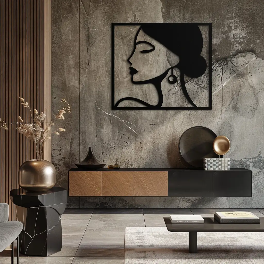 Female Silhouette Metal Wall Art – Elegant Modern Black Abstract Home Decor- KAF389 by Enova Art