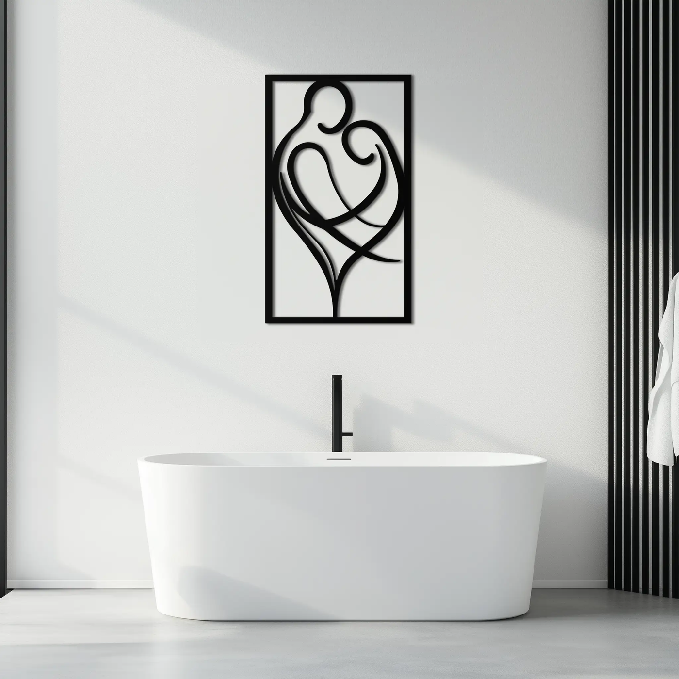 Hugging Couple Metal Wall Art – Romantic Modern Silhouette Home Decor for Bedroom or Living Room- KAF390 by Enova Art