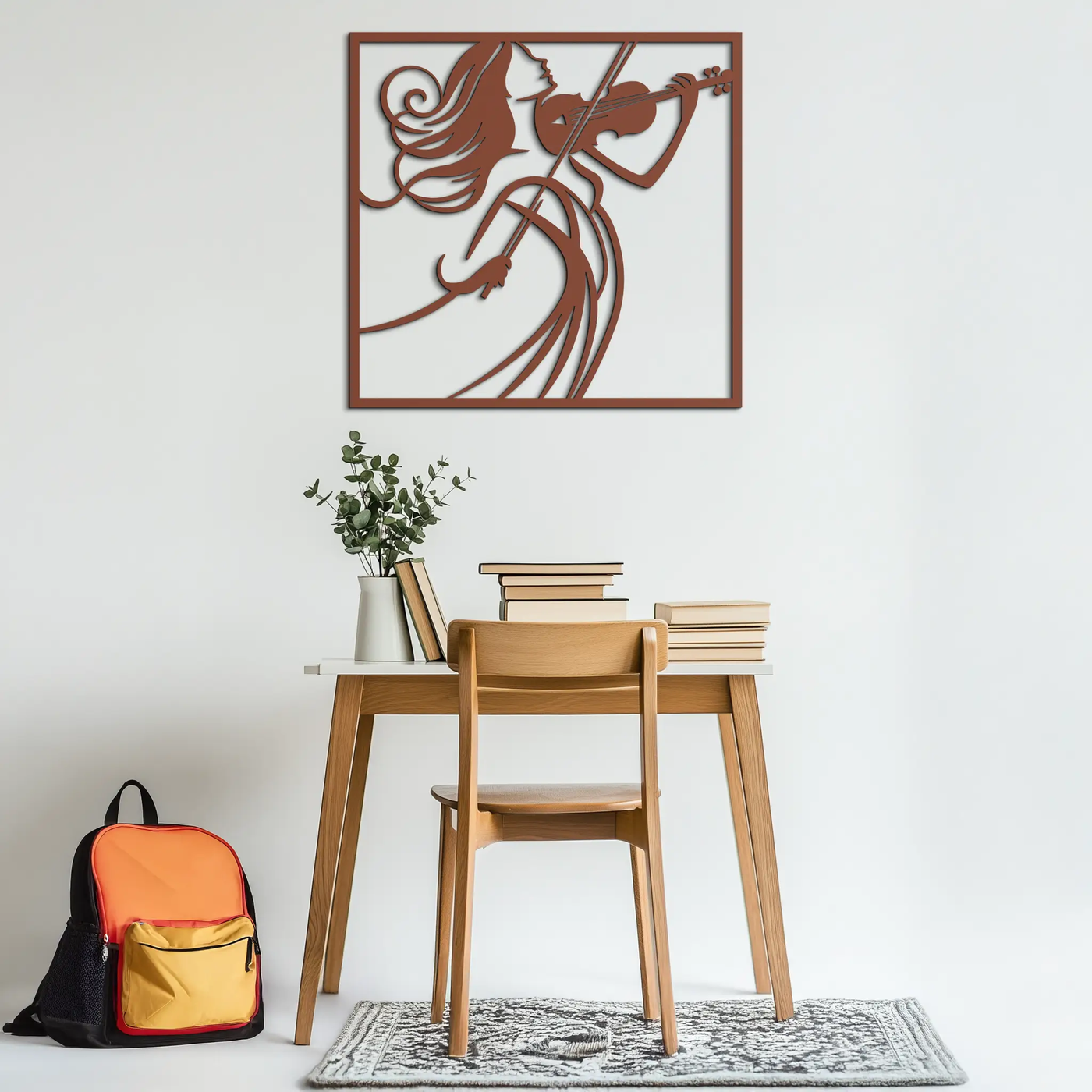 Woman Violinist Metal Wall Art – Modern Musician Silhouette Decor for Music Lovers- KAF391 by Enova Art