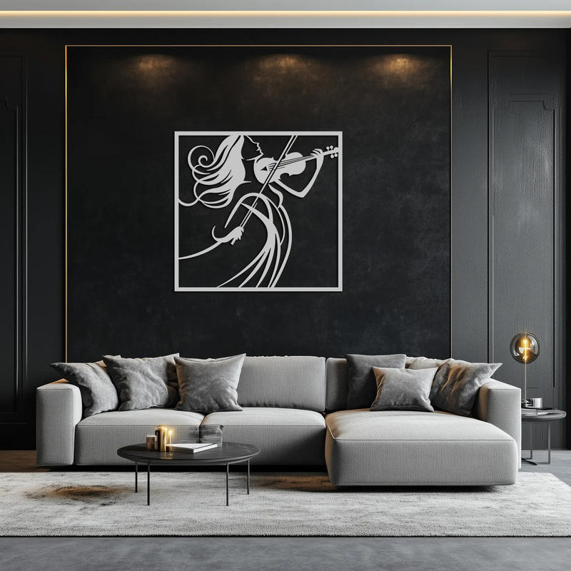 Woman Violinist Metal Wall Art – Modern Musician Silhouette Decor for Music Lovers- KAF391 by Enova Art