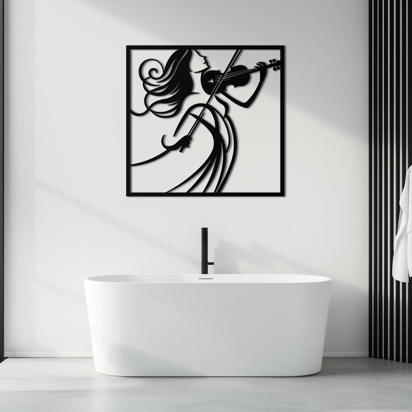 Woman Violinist Metal Wall Art – Modern Musician Silhouette Decor for Music Lovers- KAF391 by Enova Art