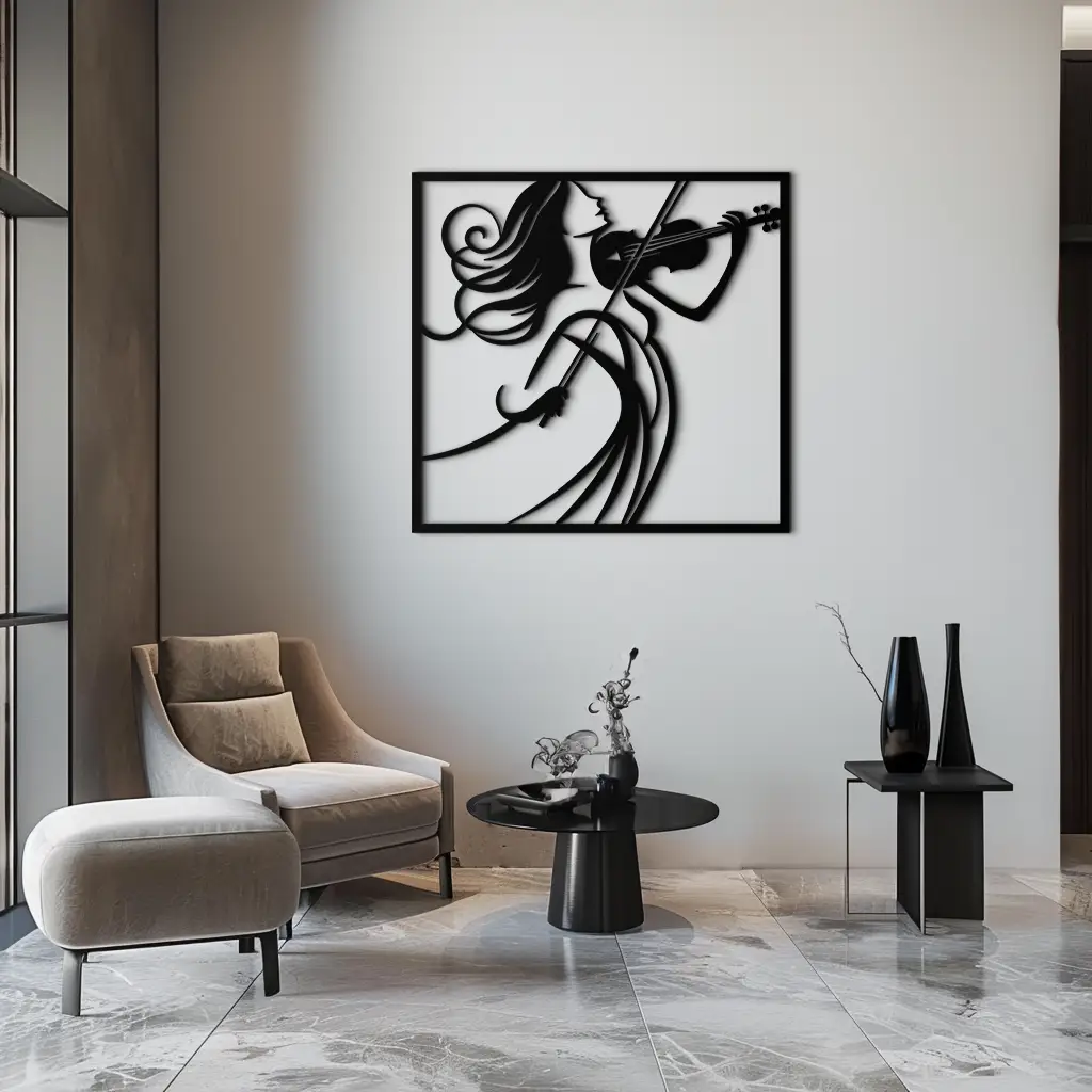 Woman Violinist Metal Wall Art – Modern Musician Silhouette Decor for Music Lovers- KAF391 by Enova Art
