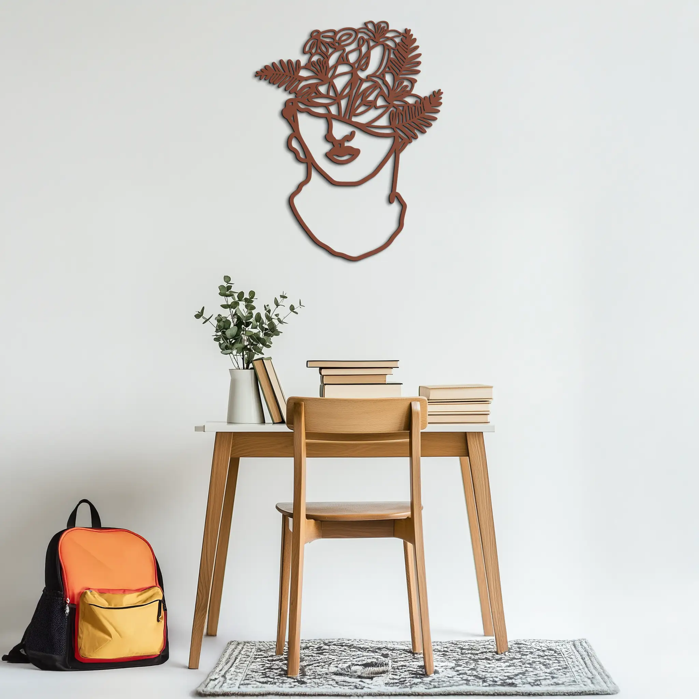 Floral Greek Statue Line Art – Modern Abstract Face Metal Wall Decor- KAF394 by Enova Art