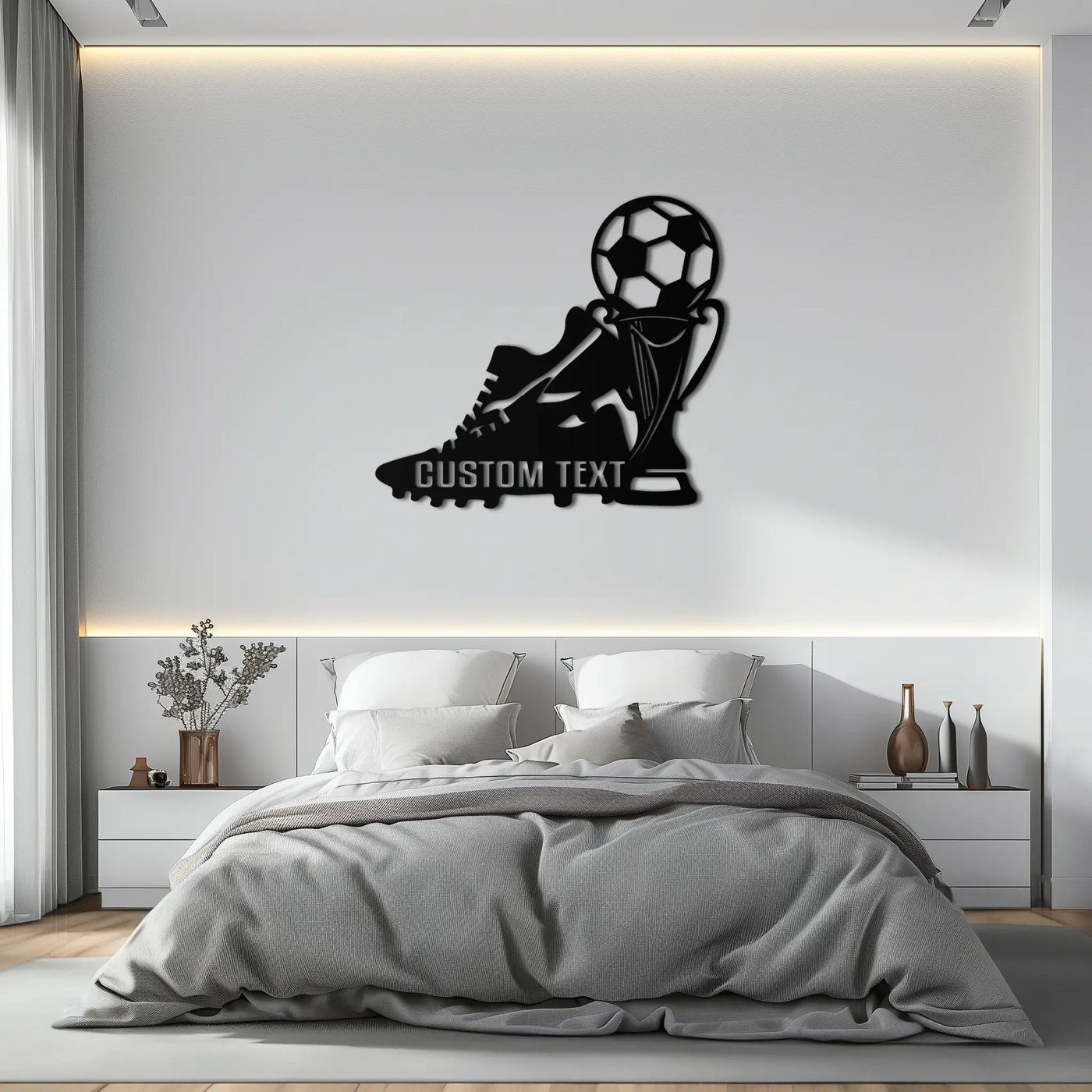 Custom Soccer Trophy and Cleat Metal Wall Art – Personalized Sports Decor for Athletes- KAF395 by Enova Art