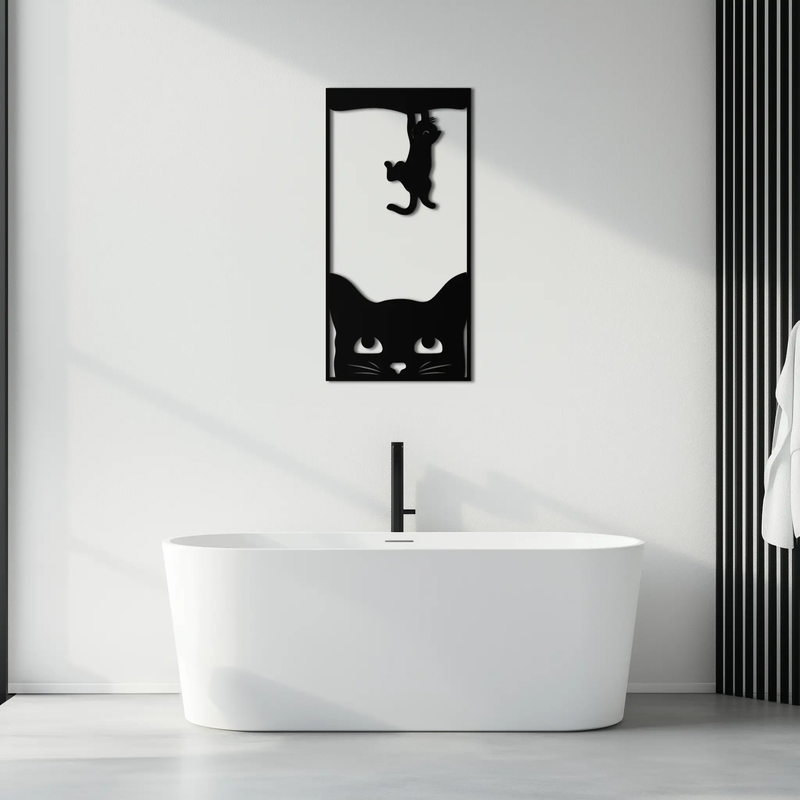 Cute Cat and Kitten Metal Wall Art – Playful Hanging Cat Silhouette Steel Decor for Pet Lovers and Home Interiors- KAF407 by Enova Art