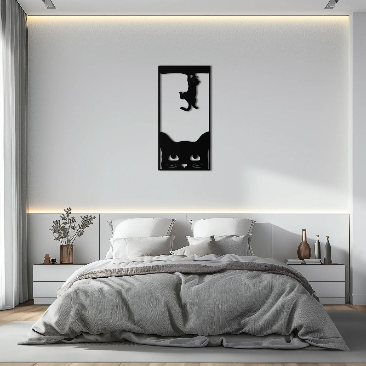 Cute Cat and Kitten Metal Wall Art – Playful Hanging Cat Silhouette Steel Decor for Pet Lovers and Home Interiors- KAF407 by Enova Art