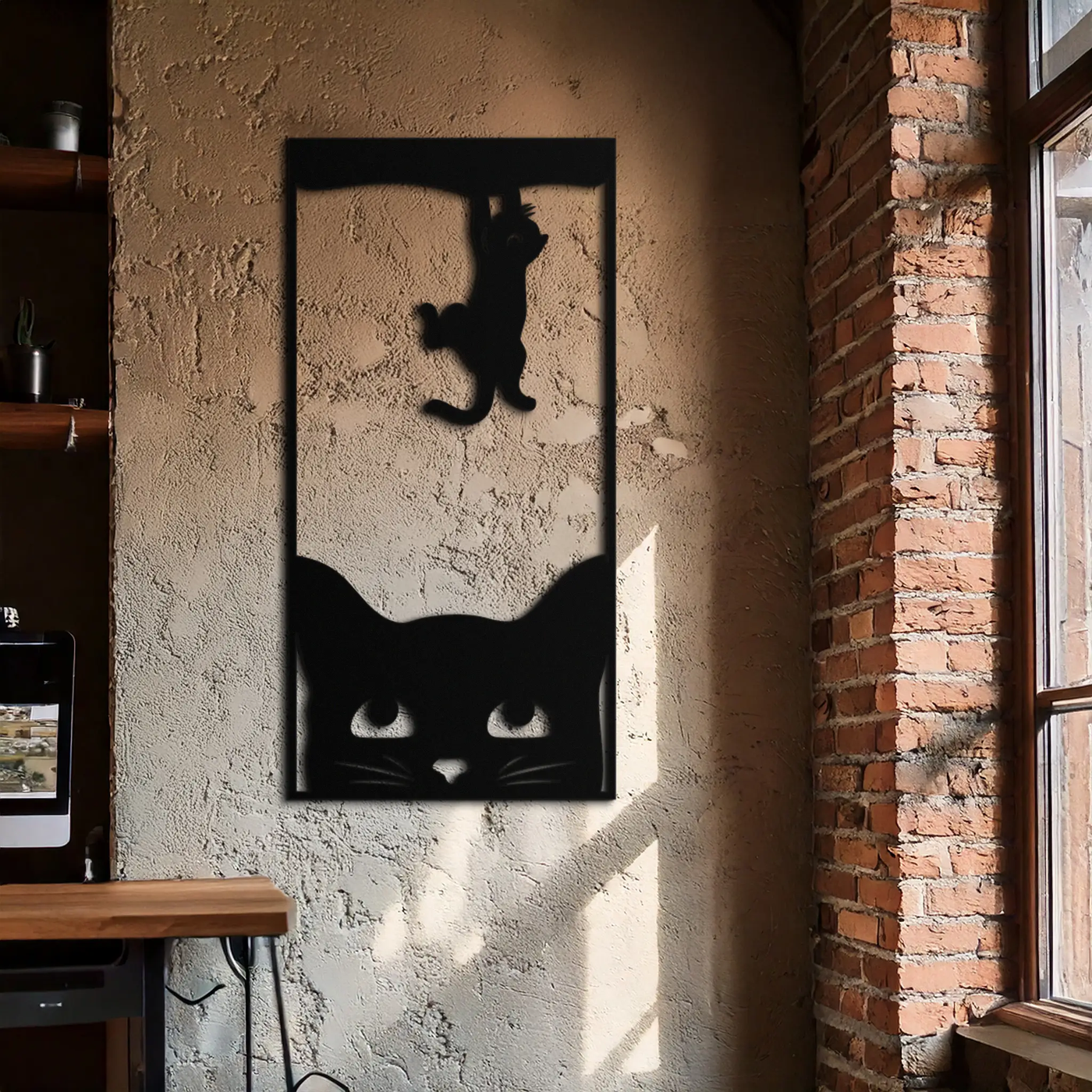 Cute Cat and Kitten Metal Wall Art – Playful Hanging Cat Silhouette Steel Decor for Pet Lovers and Home Interiors- KAF407 by Enova Art