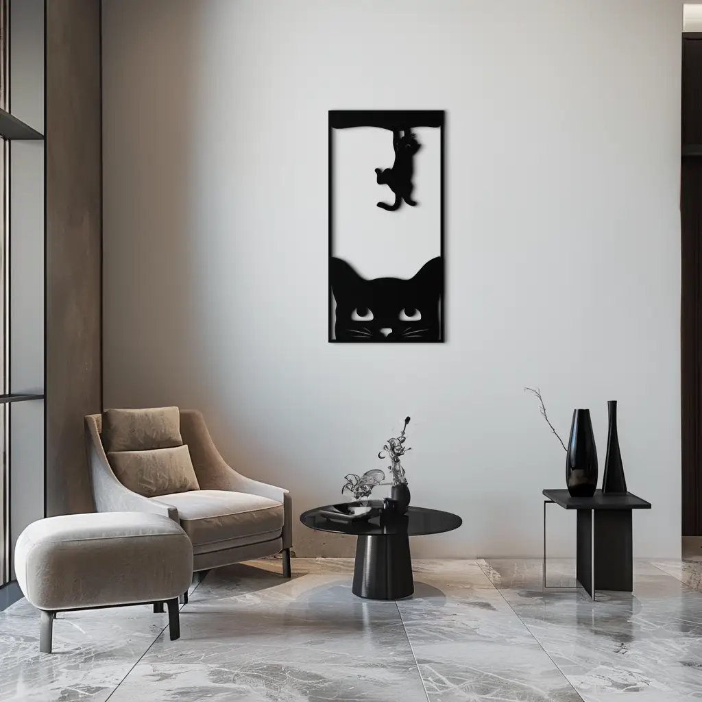Cute Cat and Kitten Metal Wall Art – Playful Hanging Cat Silhouette Steel Decor for Pet Lovers and Home Interiors- KAF407 by Enova Art