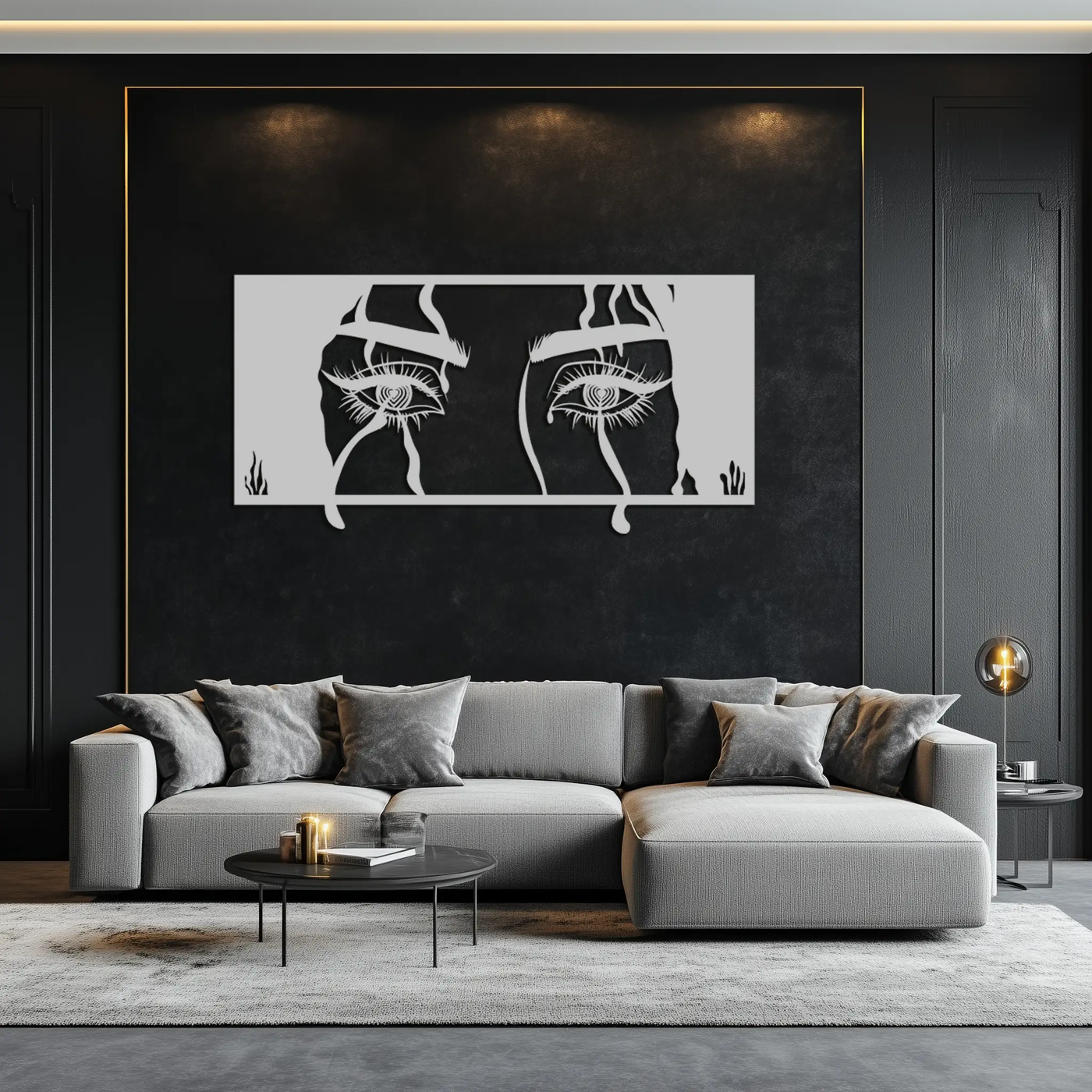 Mysterious Woman Eyes Metal Wall Art – Black Steel Feminine Silhouette Decor for Modern Stylish Interiors- KAF408 by Enova Art