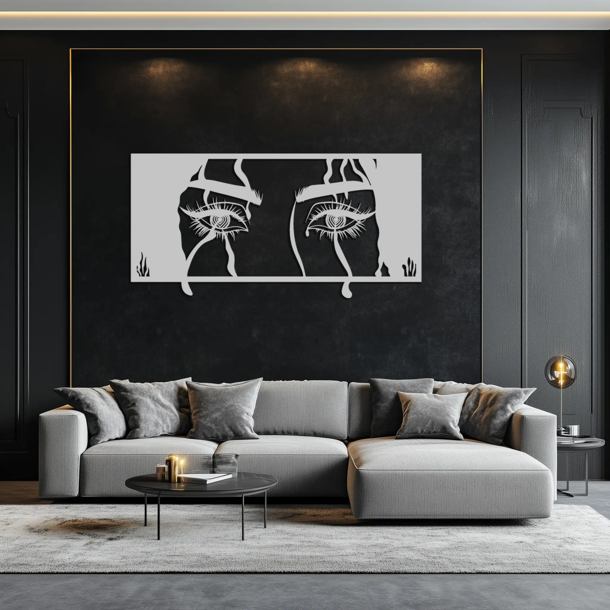 Mysterious Woman Eyes Metal Wall Art – Black Steel Feminine Silhouette Decor for Modern Stylish Interiors- KAF408 by Enova Art