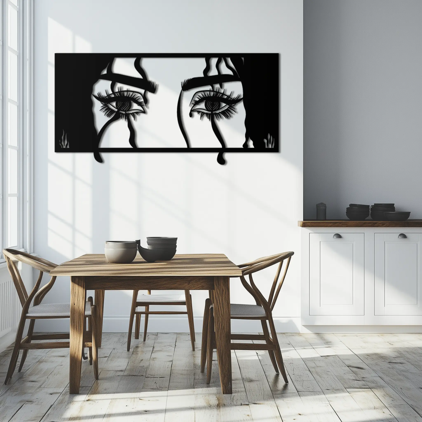 Mysterious Woman Eyes Metal Wall Art – Black Steel Feminine Silhouette Decor for Modern Stylish Interiors- KAF408 by Enova Art
