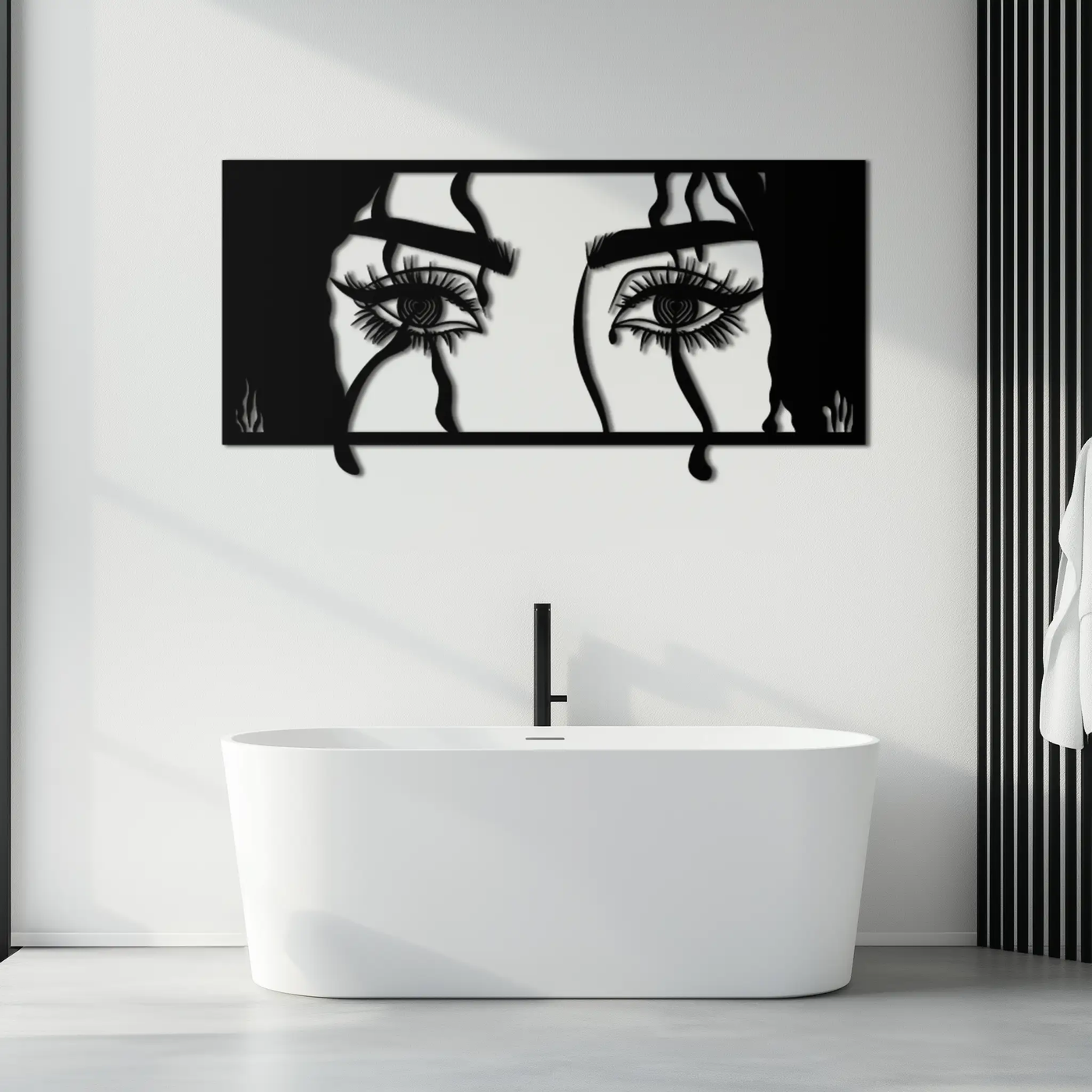 Mysterious Woman Eyes Metal Wall Art – Black Steel Feminine Silhouette Decor for Modern Stylish Interiors- KAF408 by Enova Art