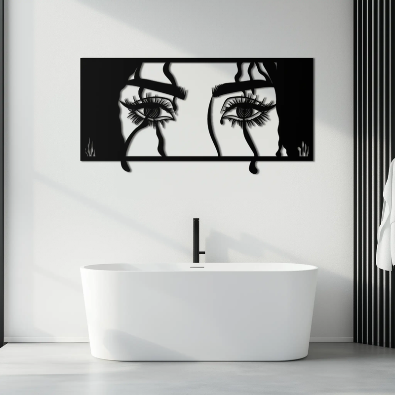 Mysterious Woman Eyes Metal Wall Art – Black Steel Feminine Silhouette Decor for Modern Stylish Interiors- KAF408 by Enova Art