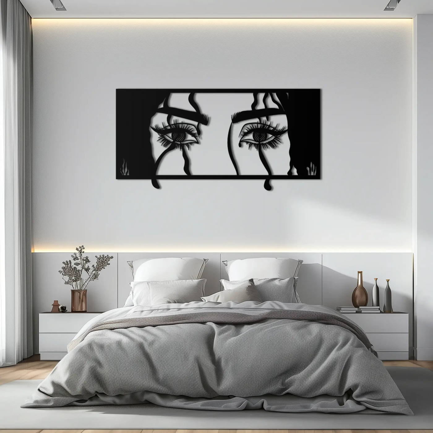 Mysterious Woman Eyes Metal Wall Art – Black Steel Feminine Silhouette Decor for Modern Stylish Interiors- KAF408 by Enova Art