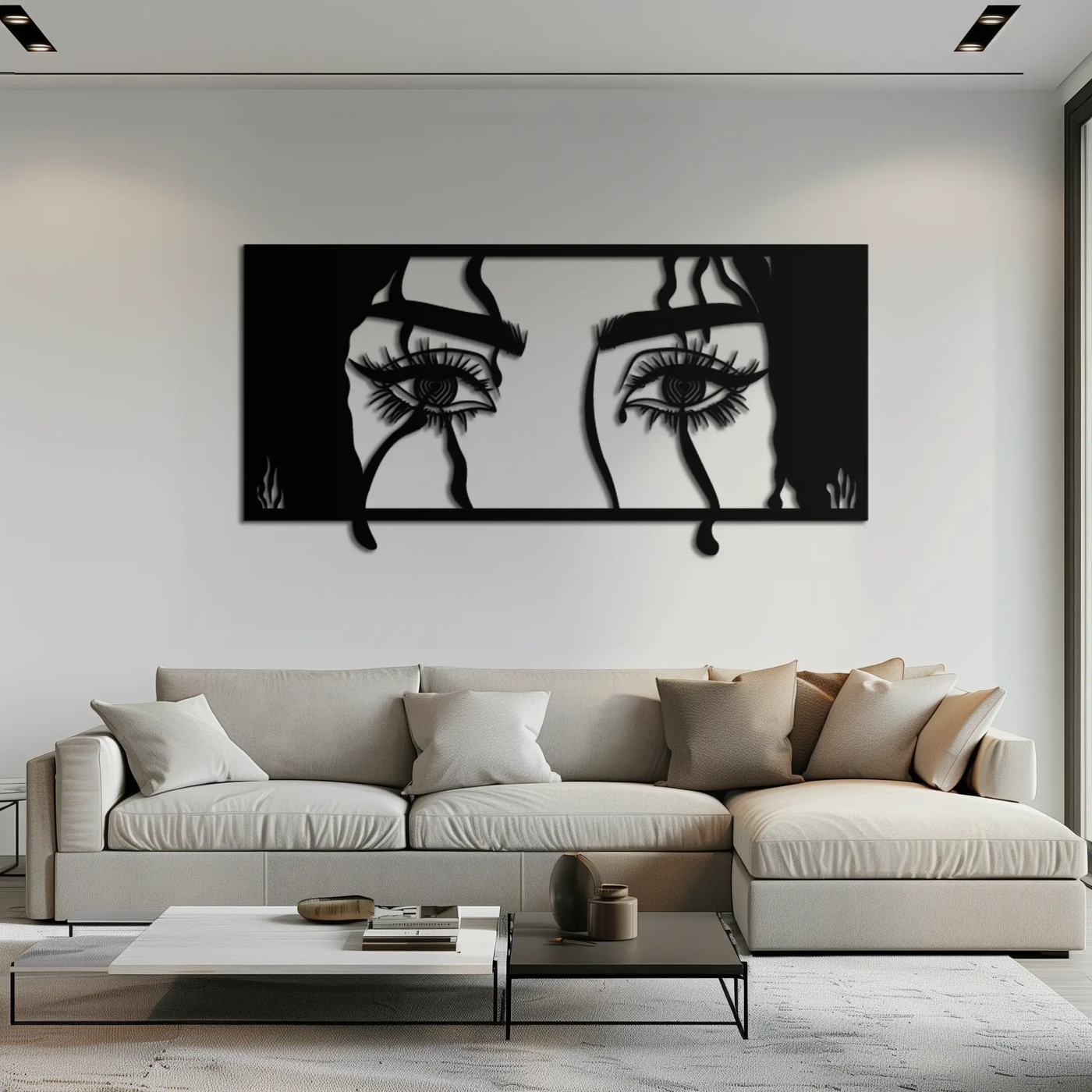 Mysterious Woman Eyes Metal Wall Art – Black Steel Feminine Silhouette Decor for Modern Stylish Interiors- KAF408 by Enova Art