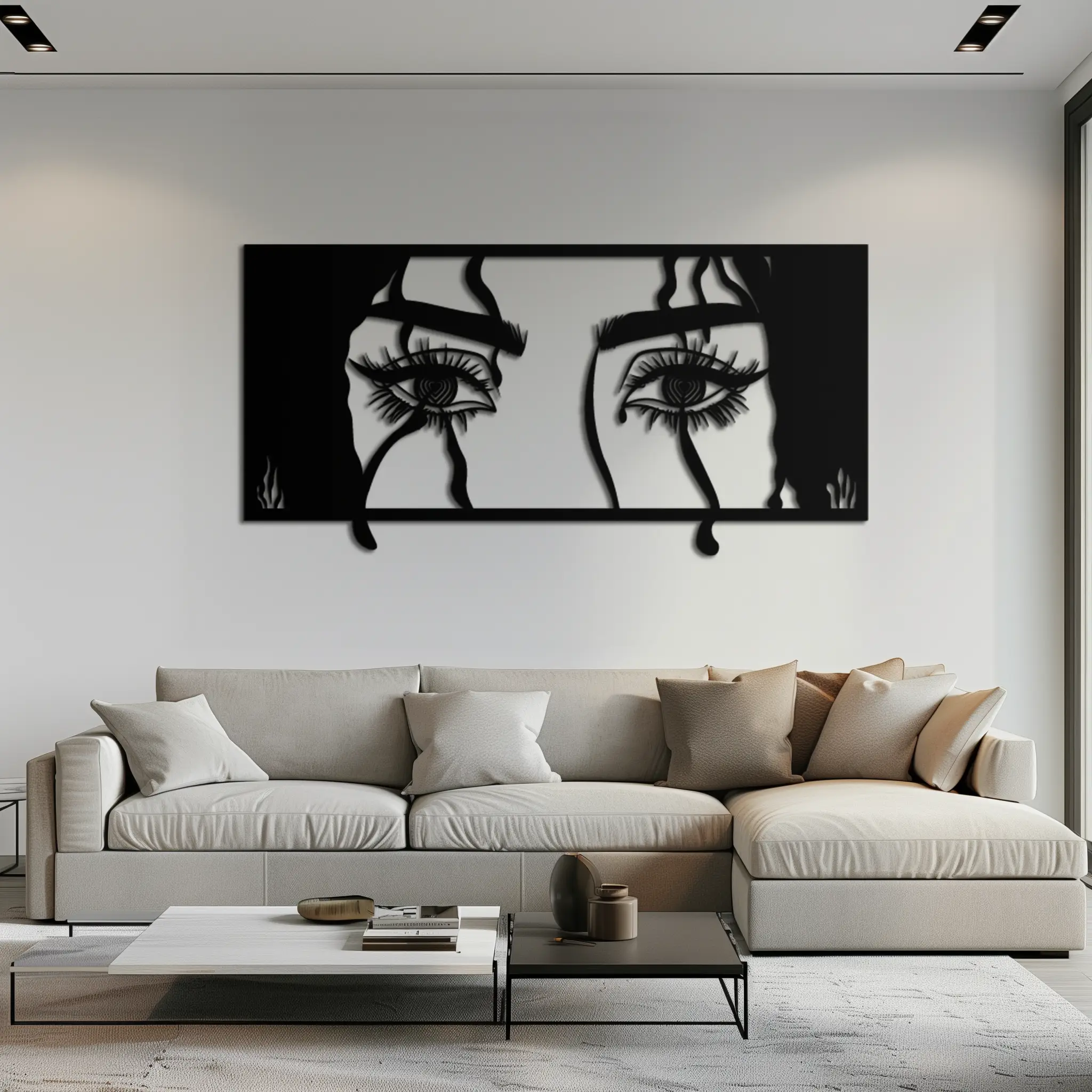 Mysterious Woman Eyes Metal Wall Art – Black Steel Feminine Silhouette Decor for Modern Stylish Interiors- KAF408 by Enova Art