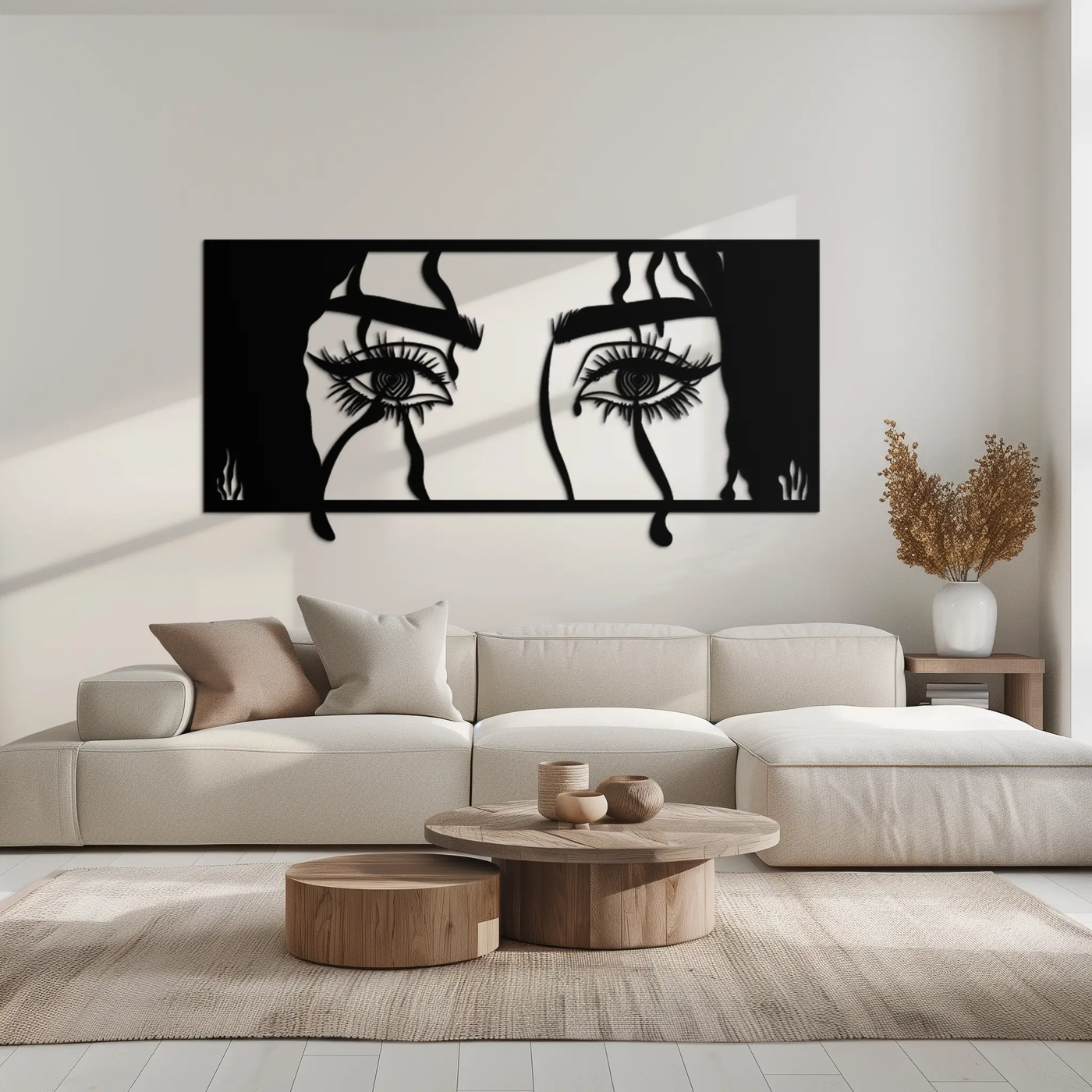 Mysterious Woman Eyes Metal Wall Art – Black Steel Feminine Silhouette Decor for Modern Stylish Interiors- KAF408 by Enova Art