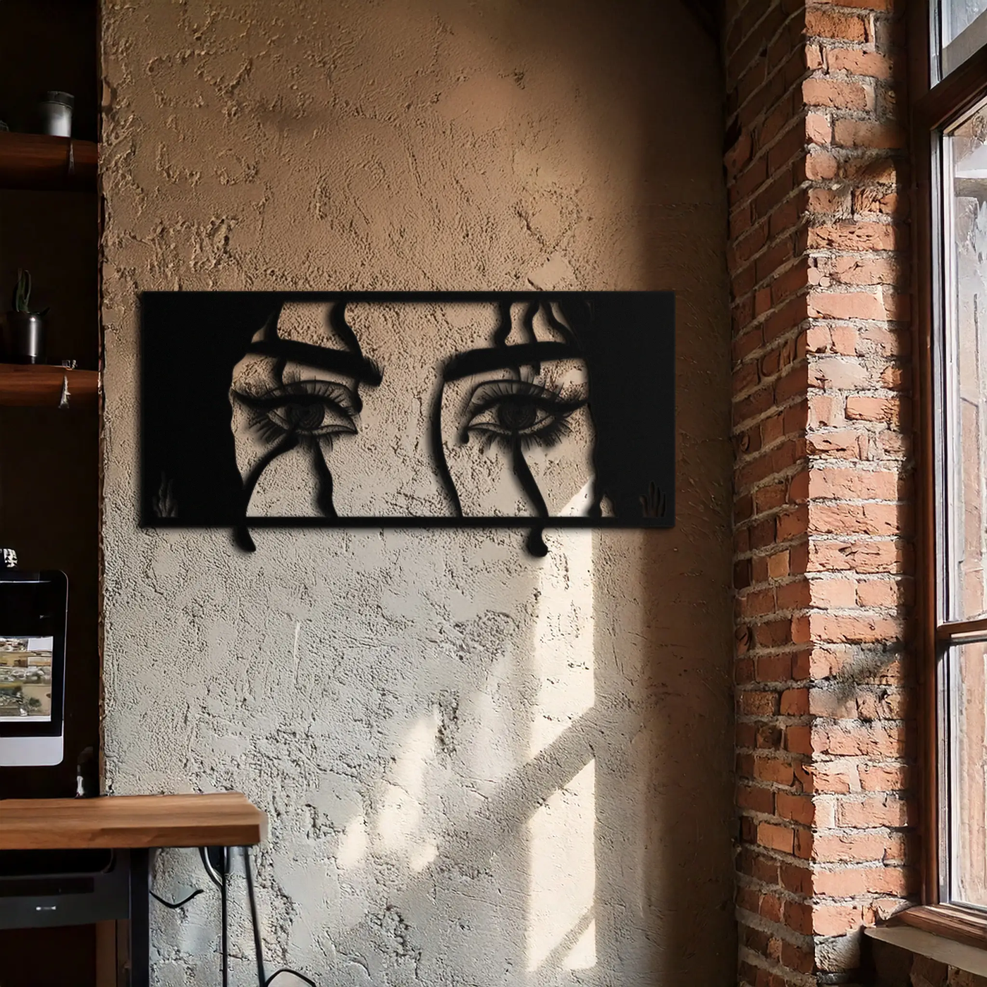 Mysterious Woman Eyes Metal Wall Art – Black Steel Feminine Silhouette Decor for Modern Stylish Interiors- KAF408 by Enova Art
