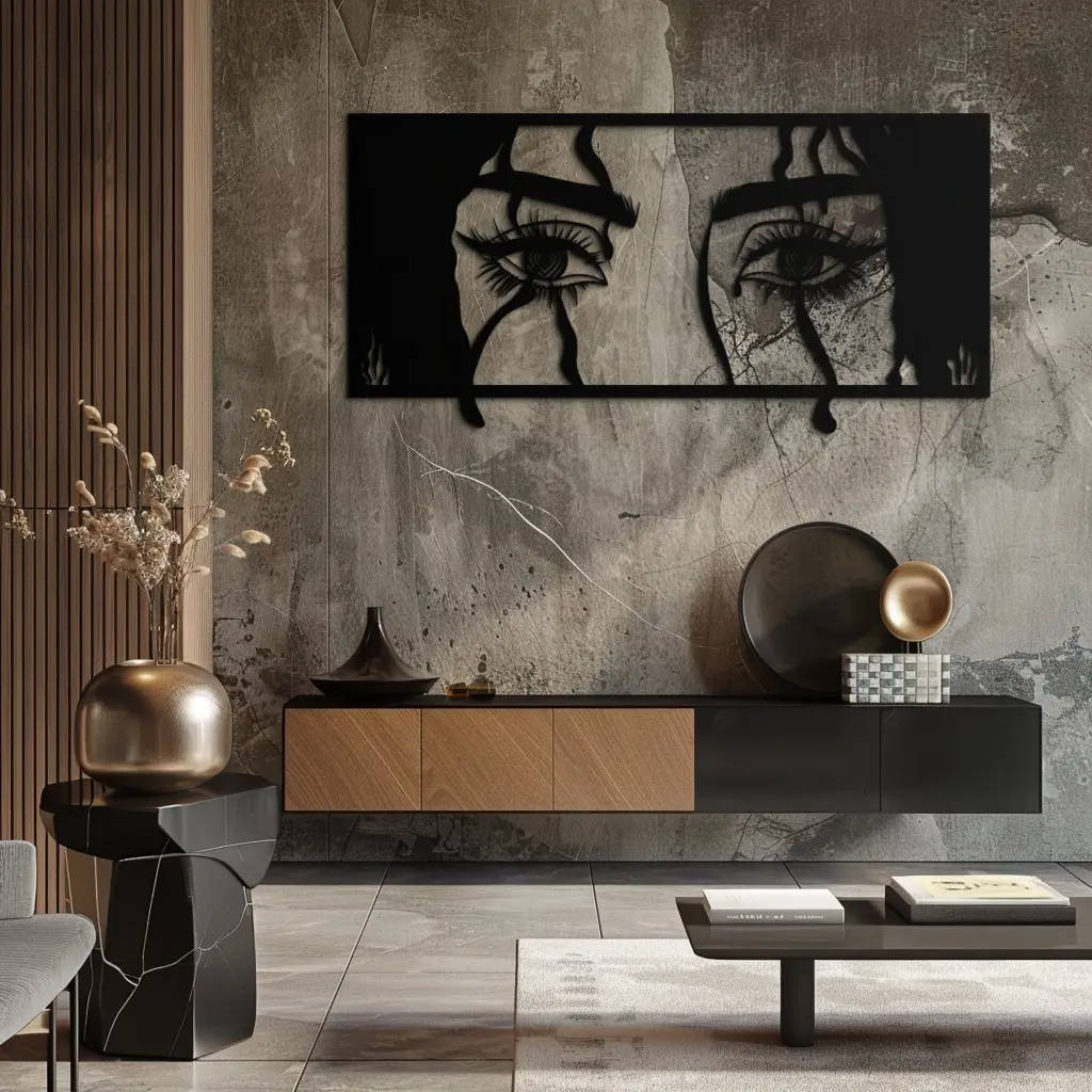 Mysterious Woman Eyes Metal Wall Art – Black Steel Feminine Silhouette Decor for Modern Stylish Interiors- KAF408 by Enova Art