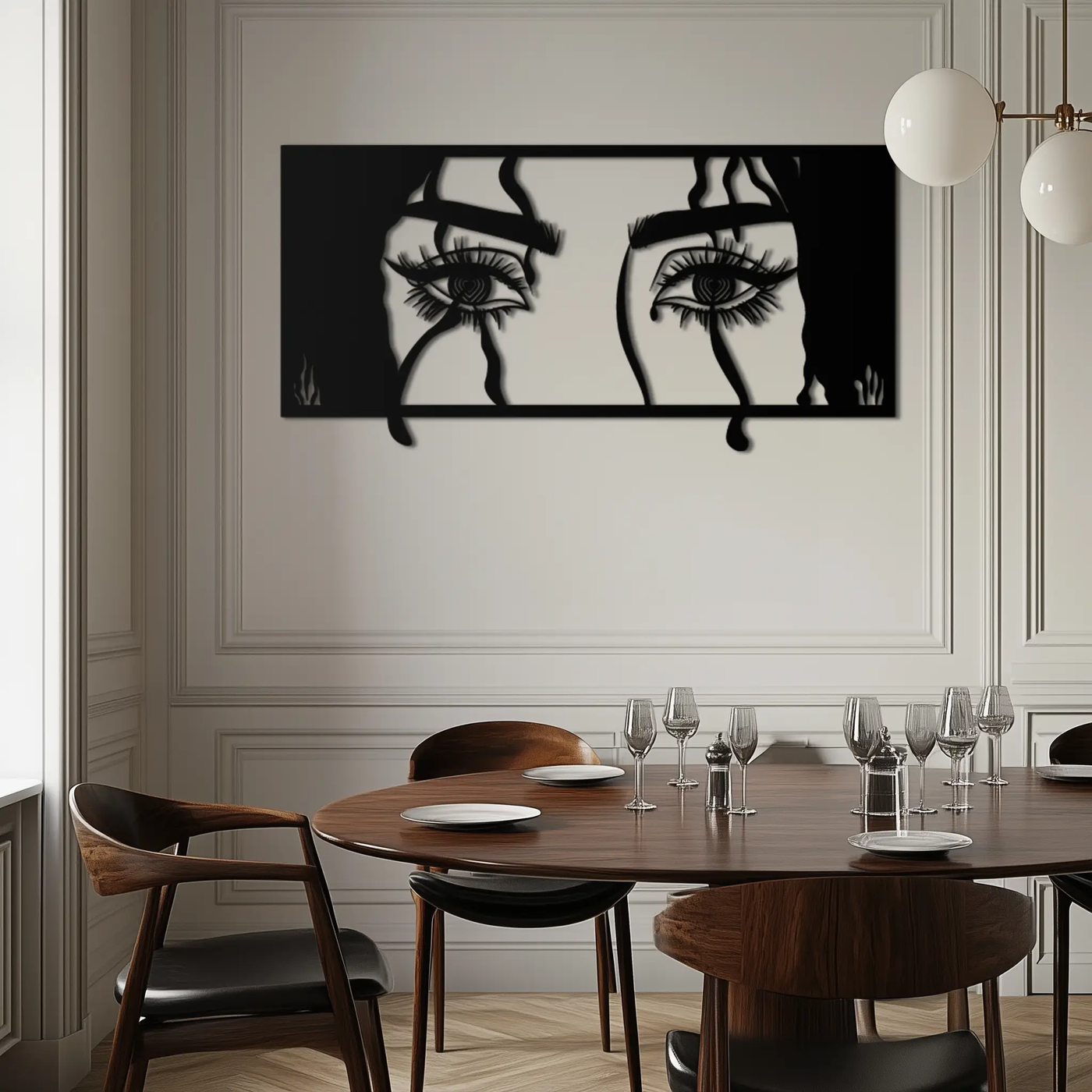 Mysterious Woman Eyes Metal Wall Art – Black Steel Feminine Silhouette Decor for Modern Stylish Interiors- KAF408 by Enova Art