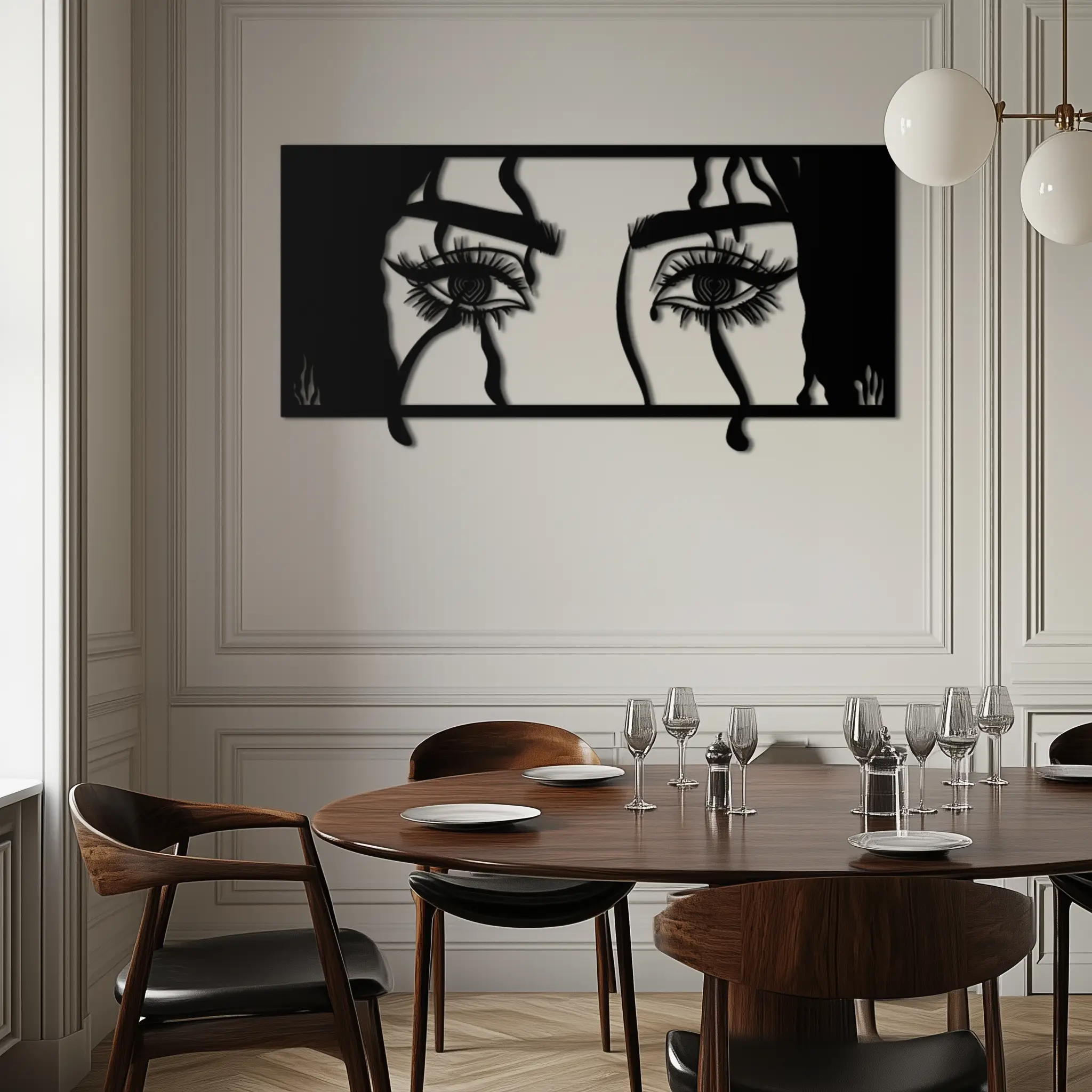 Mysterious Woman Eyes Metal Wall Art – Black Steel Feminine Silhouette Decor for Modern Stylish Interiors- KAF408 by Enova Art