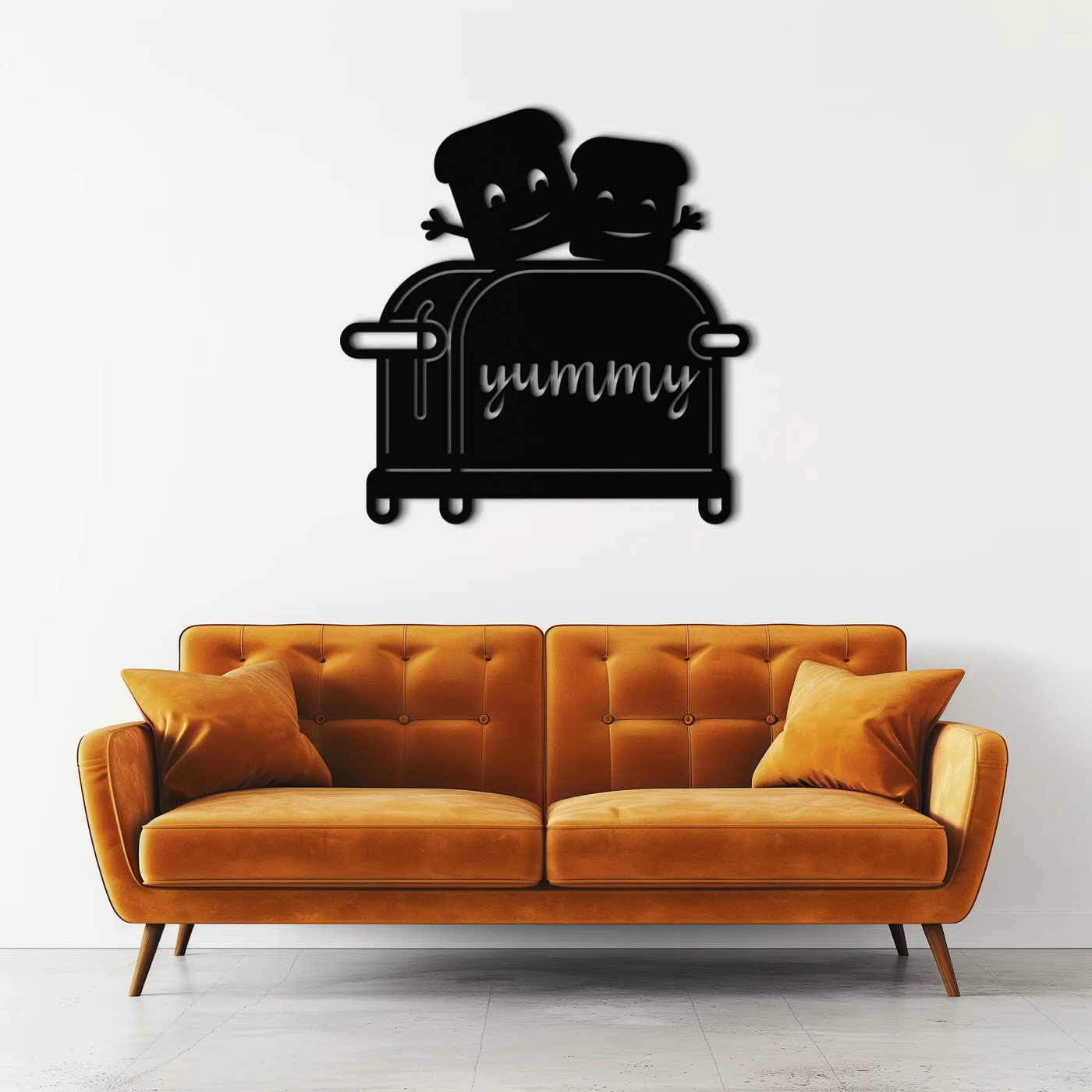 Cute Yummy Toast Metal Wall Art – Playful Kitchen Decor with Smiling Toast Characters on Toaster for Modern Home- KAF412 by Enova Art