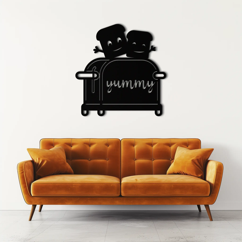 Cute Yummy Toast Metal Wall Art – Playful Kitchen Decor with Smiling Toast Characters on Toaster for Modern Home- KAF412 by Enova Art