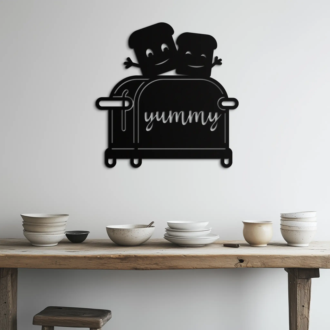 Cute Yummy Toast Metal Wall Art – Playful Kitchen Decor with Smiling Toast Characters on Toaster for Modern Home- KAF412 by Enova Art