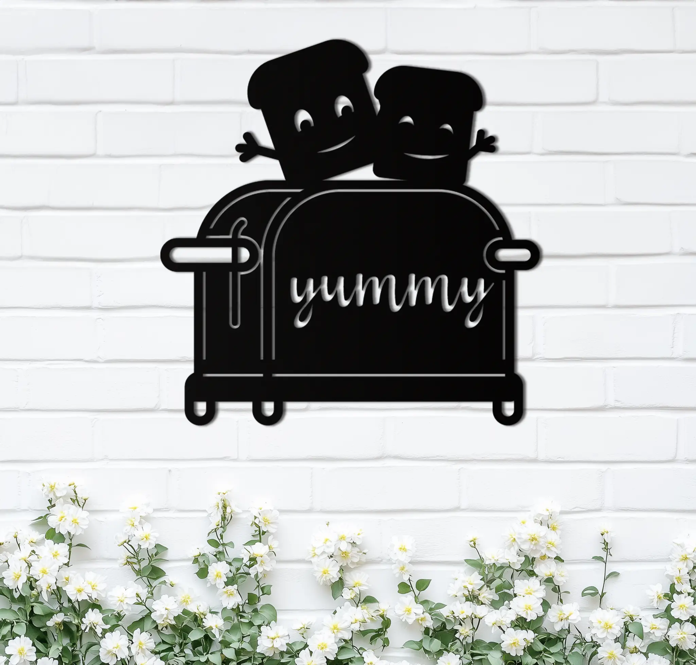 Cute Yummy Toast Metal Wall Art – Playful Kitchen Decor with Smiling Toast Characters on Toaster for Modern Home- KAF412 by Enova Art