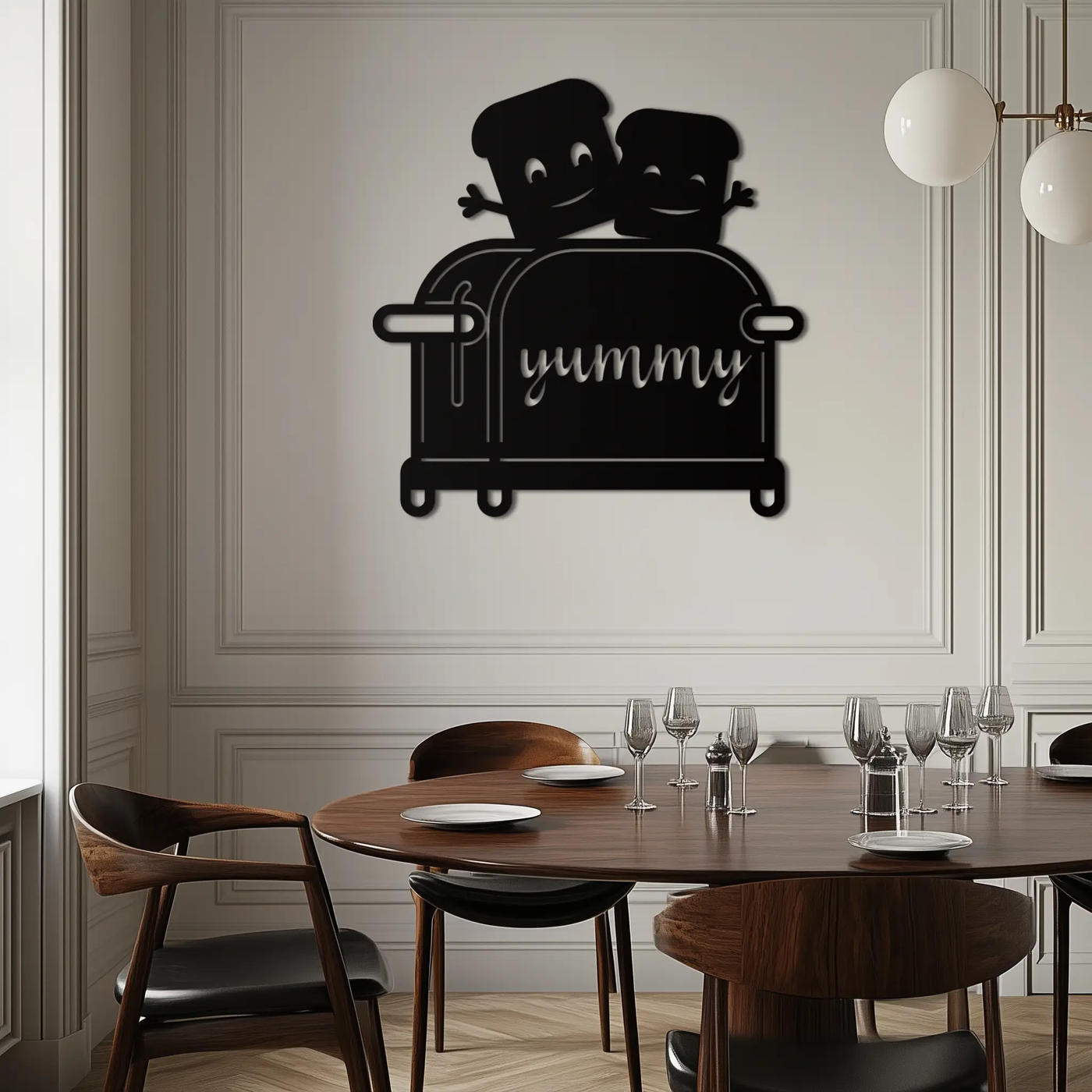 Cute Yummy Toast Metal Wall Art – Playful Kitchen Decor with Smiling Toast Characters on Toaster for Modern Home- KAF412 by Enova Art