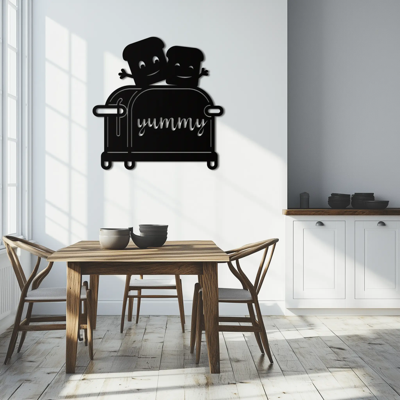Cute Yummy Toast Metal Wall Art – Playful Kitchen Decor with Smiling Toast Characters on Toaster for Modern Home- KAF412 by Enova Art