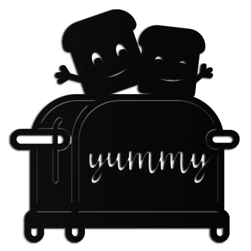Cute Yummy Toast Metal Wall Art – Playful Kitchen Decor with Smiling Toast Characters on Toaster for Modern Home- KAF412 by Enova Art