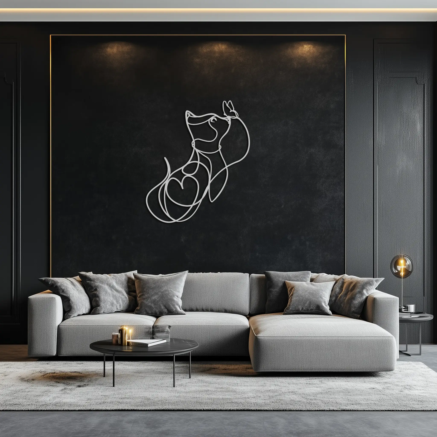 Dog and Butterfly Line Art Metal Wall Decor – Minimalist Pet Silhouette Black Steel Artwork for Home Interiors- KAF414 by Enova Art