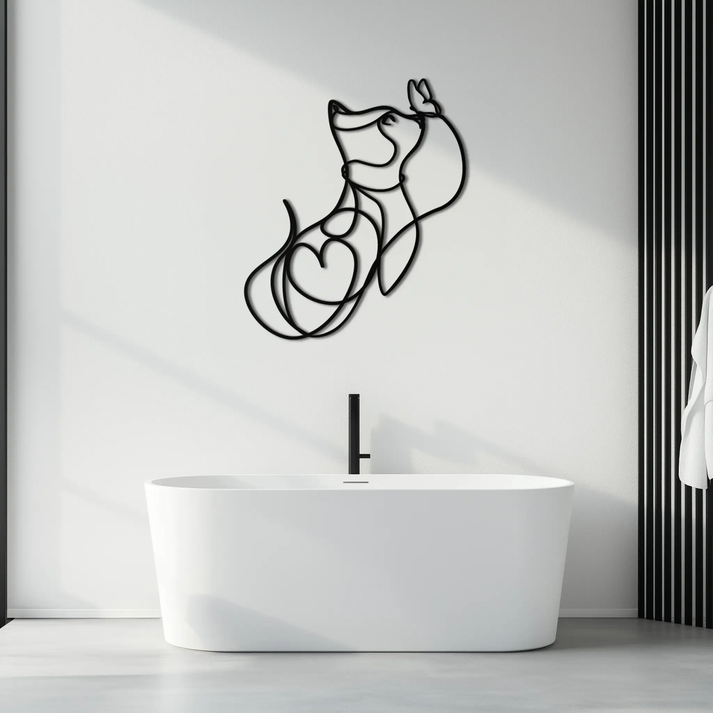 Dog and Butterfly Line Art Metal Wall Decor – Minimalist Pet Silhouette Black Steel Artwork for Home Interiors- KAF414 by Enova Art