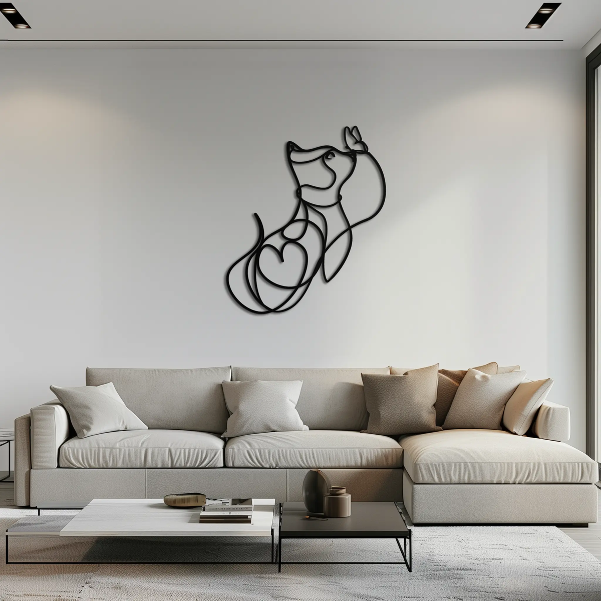 Dog and Butterfly Line Art Metal Wall Decor – Minimalist Pet Silhouette Black Steel Artwork for Home Interiors- KAF414 by Enova Art