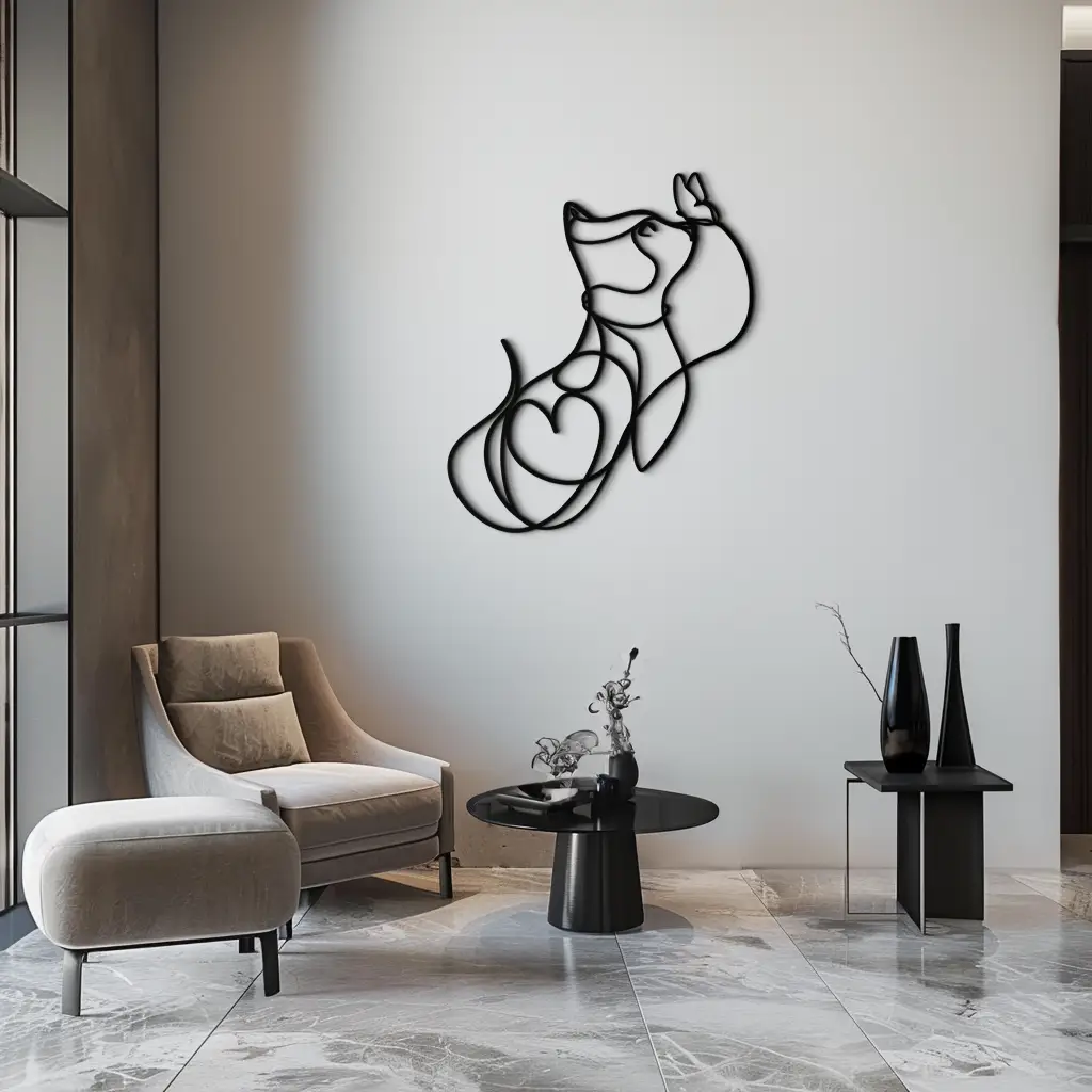 Dog and Butterfly Line Art Metal Wall Decor – Minimalist Pet Silhouette Black Steel Artwork for Home Interiors- KAF414 by Enova Art