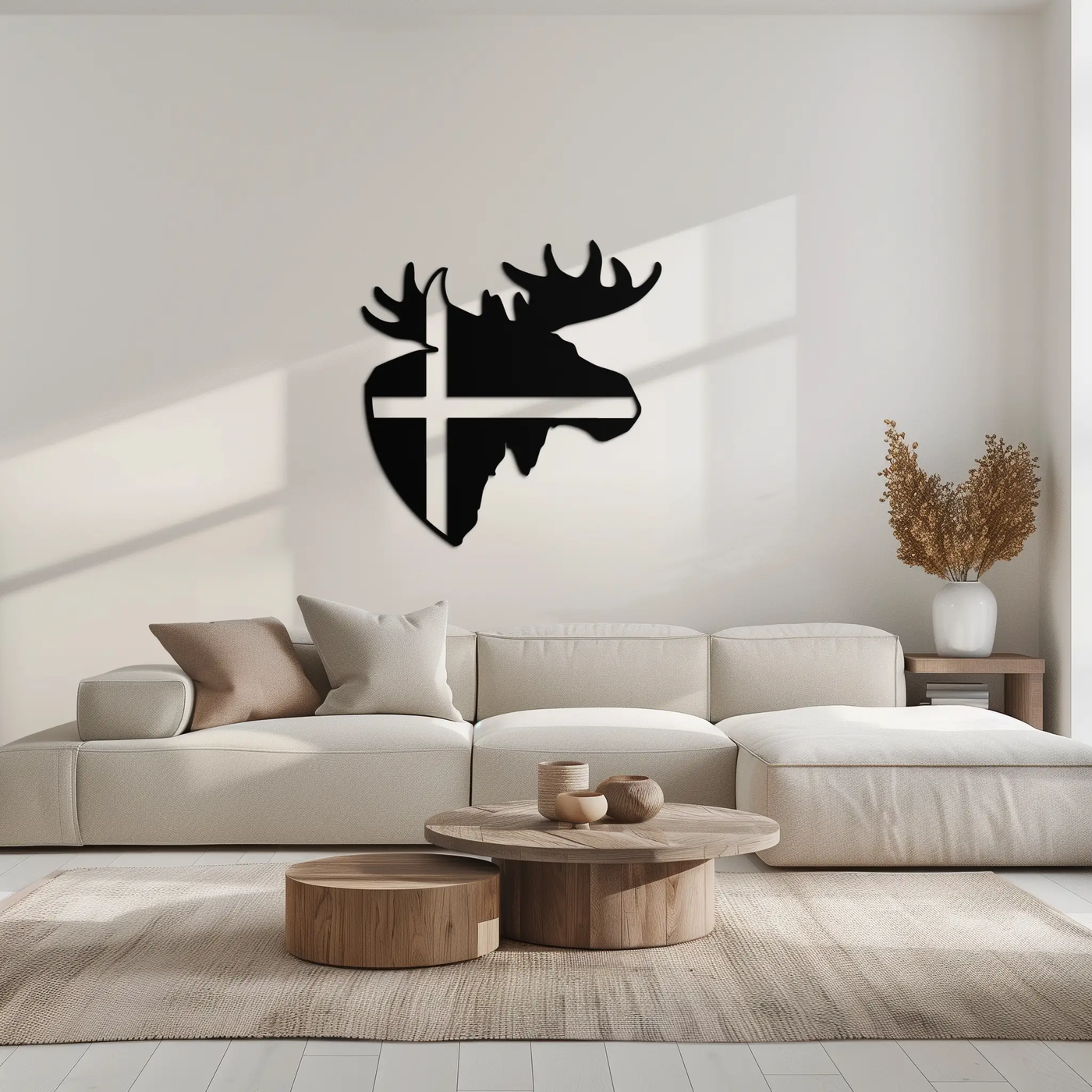 Nordic Moose Silhouette Metal Wall Art – Scandinavian Elk Head with Cross Decor for Modern Rustic Interiors- KAF415 by Enova Art