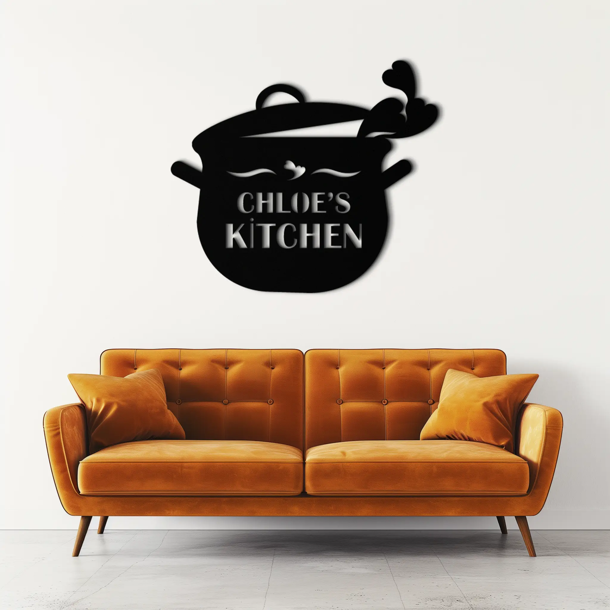 Cute Smiling Cooking Pot Metal Wall Art – Playful Kitchen Steel Decor with Heart Steam for Home and Café Interiors- KAF420 by Enova Art