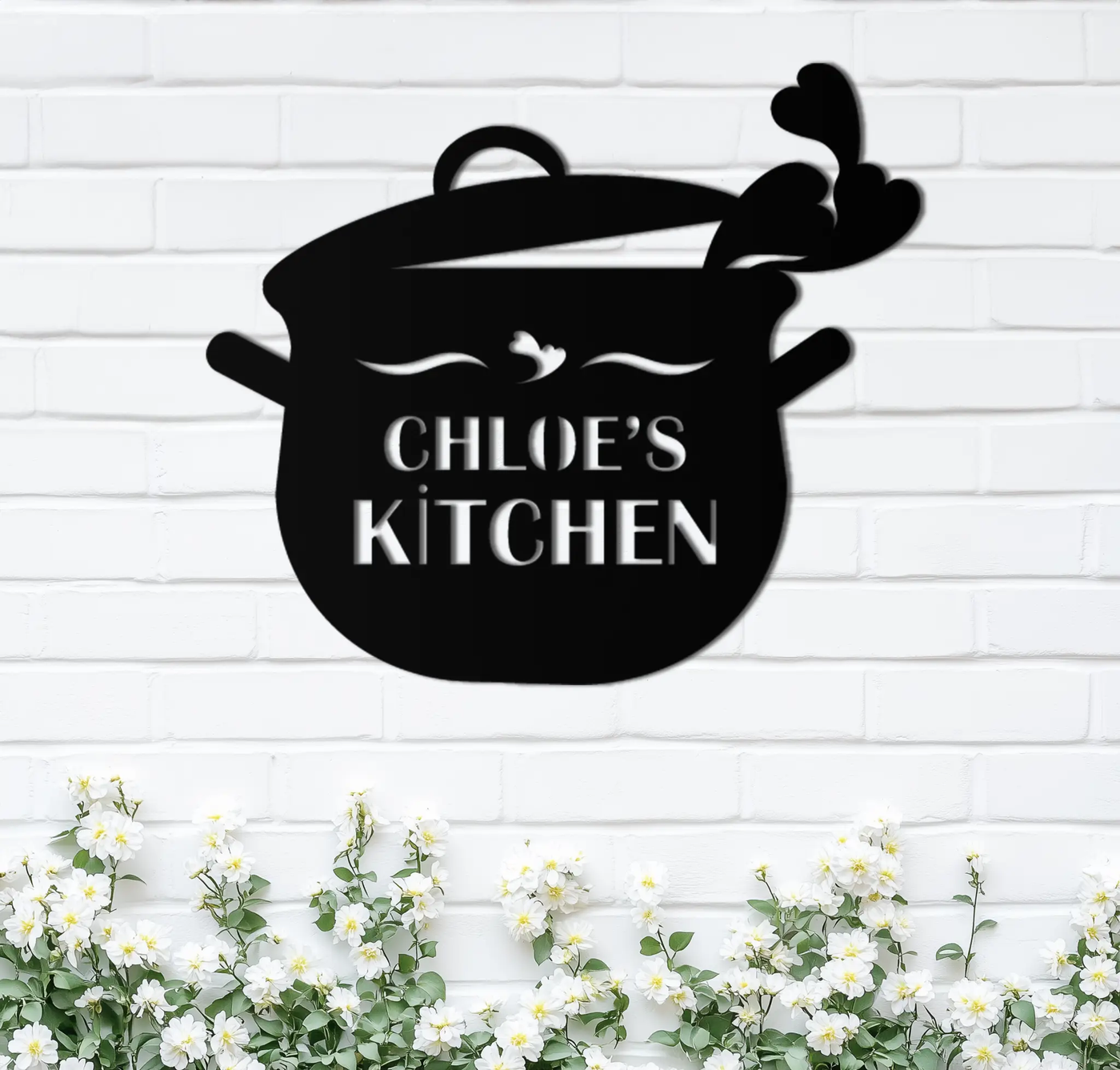 Cute Smiling Cooking Pot Metal Wall Art – Playful Kitchen Steel Decor with Heart Steam for Home and Café Interiors- KAF420 by Enova Art