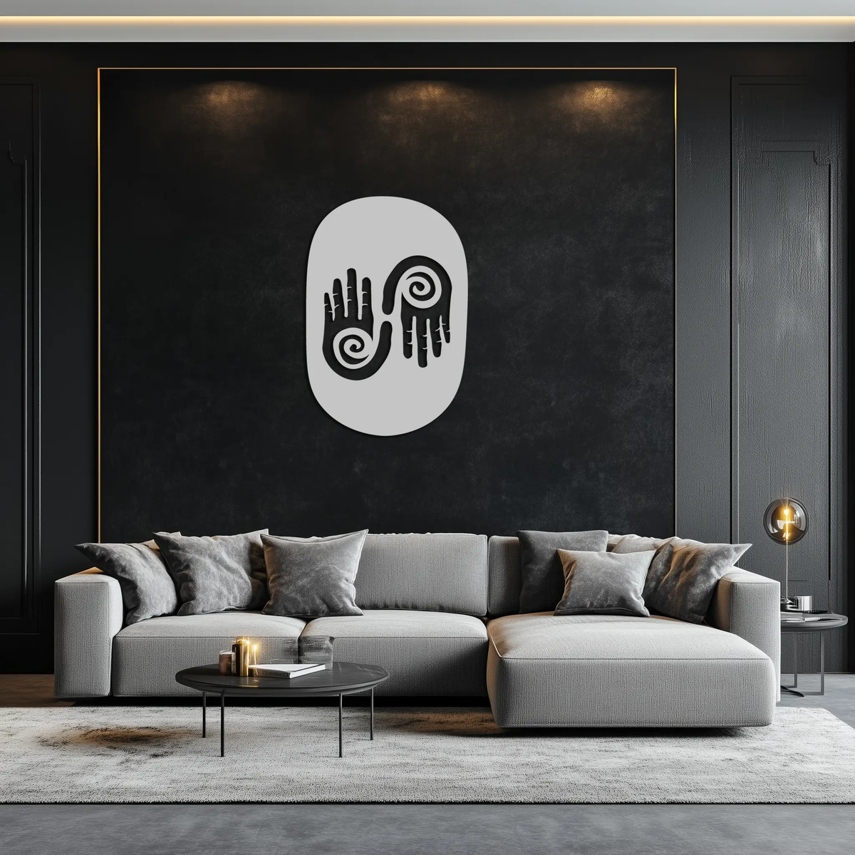 Abstract Spiral Hands Metal Wall Art – Mystical Black Steel Decor with Spiraled Palm Silhouette for Modern Interiors- KAF421 by Enova Art