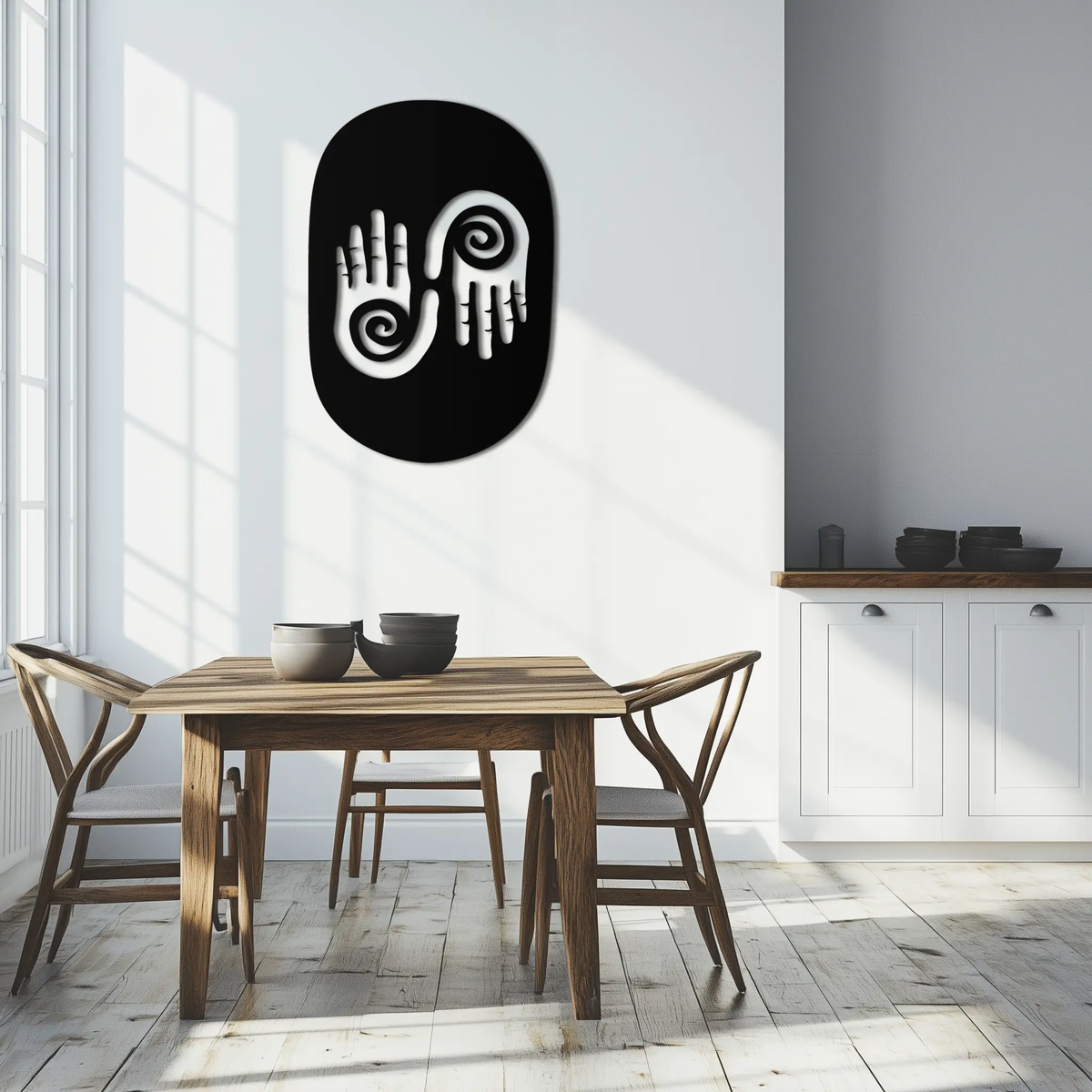 Abstract Spiral Hands Metal Wall Art – Mystical Black Steel Decor with Spiraled Palm Silhouette for Modern Interiors- KAF421 by Enova Art