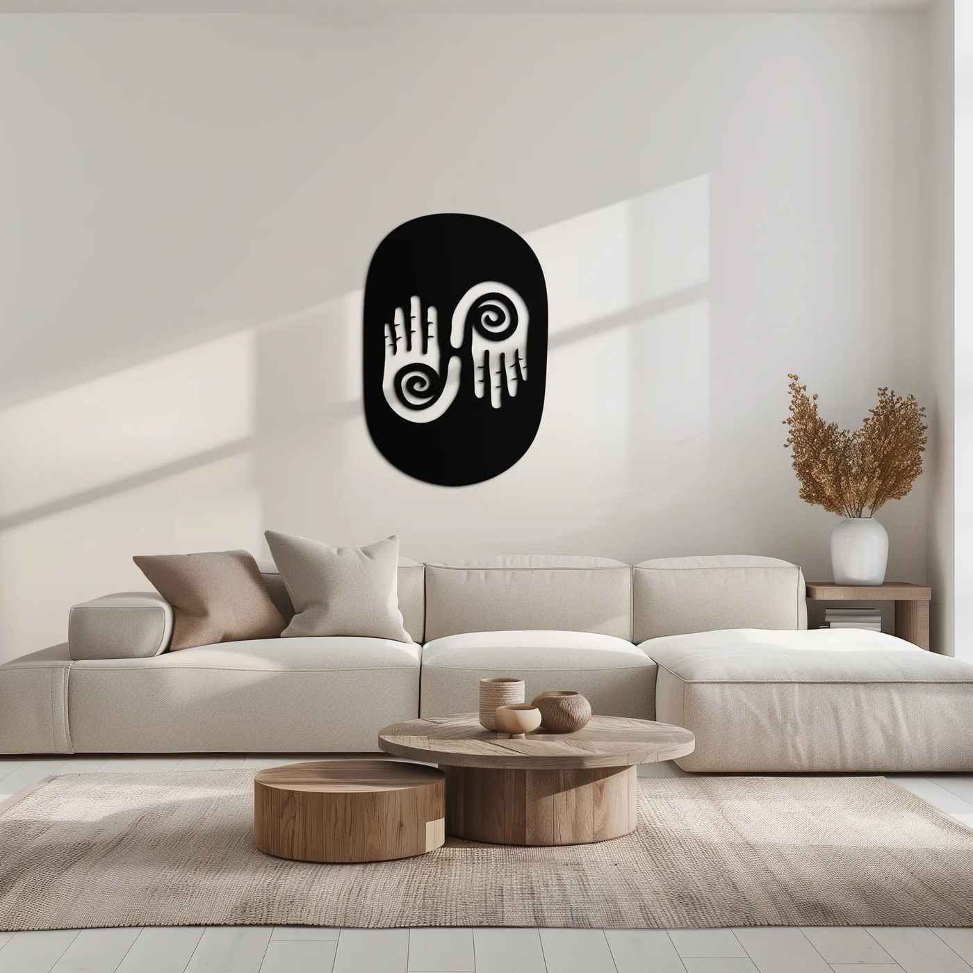 Abstract Spiral Hands Metal Wall Art – Mystical Black Steel Decor with Spiraled Palm Silhouette for Modern Interiors- KAF421 by Enova Art