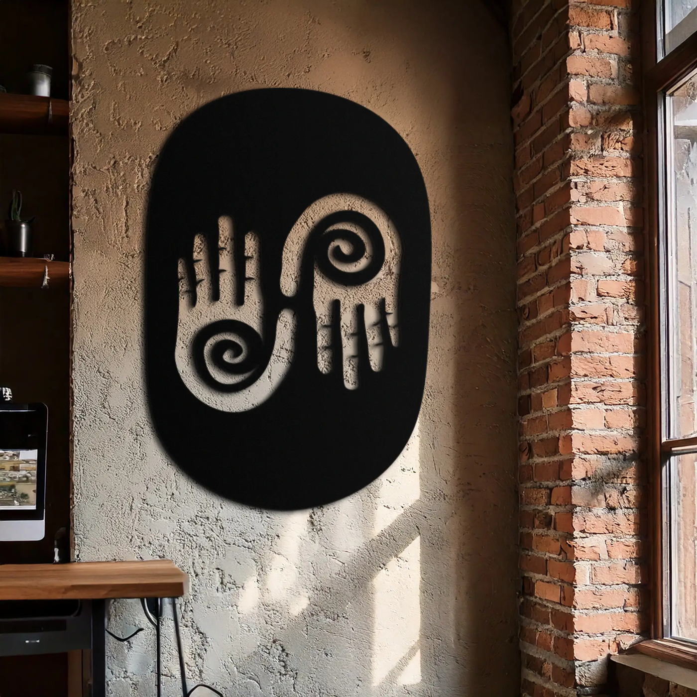 Abstract Spiral Hands Metal Wall Art – Mystical Black Steel Decor with Spiraled Palm Silhouette for Modern Interiors- KAF421 by Enova Art